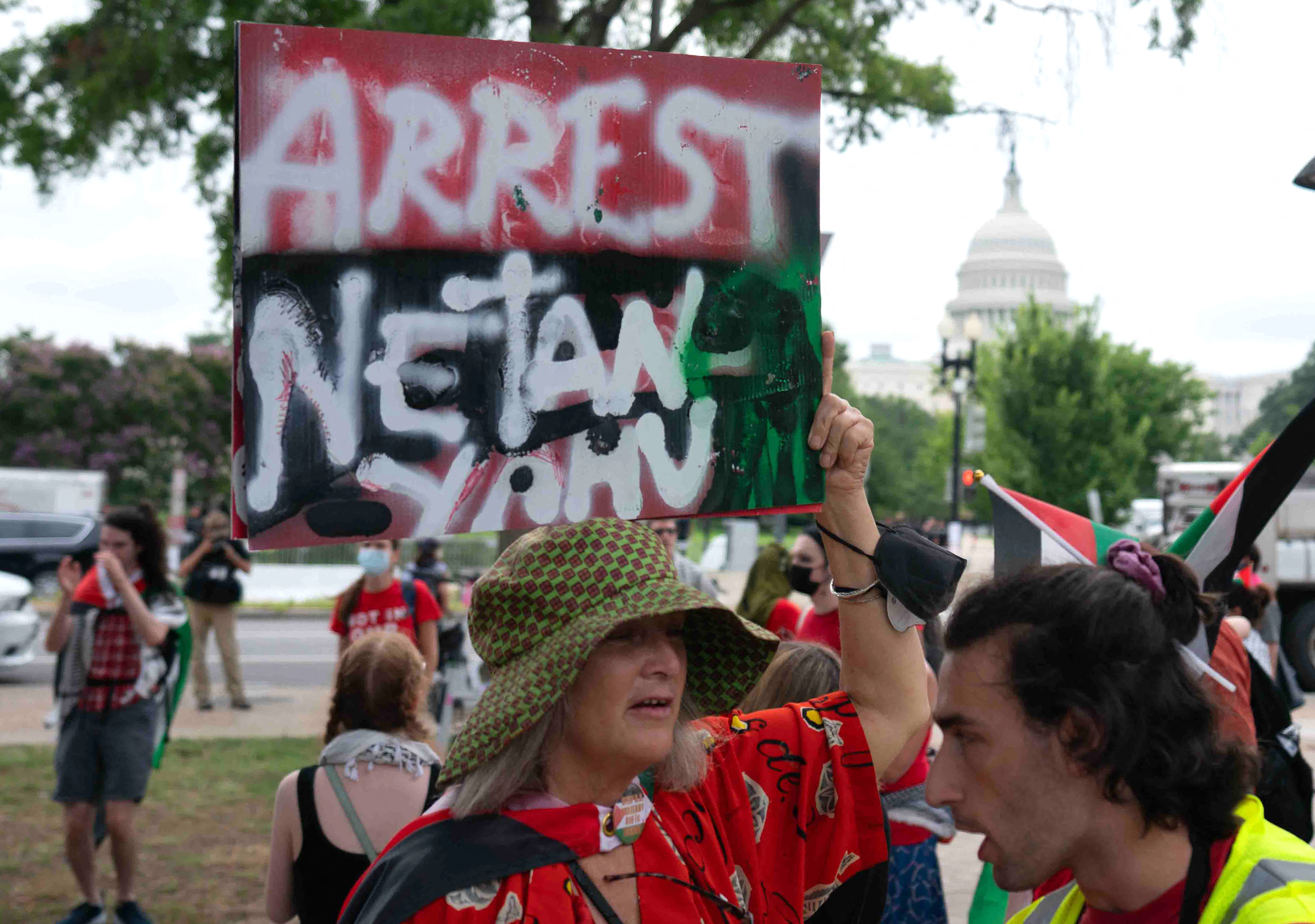 Pro-Palestinian demonstrators protest near the US Capitol before Israeli Prime Minister Benjamin Netanyahu addresses a joint meeting of Congress on July 24, 2024, in Washington, DC. (Photo by andrew thomas / AFP)