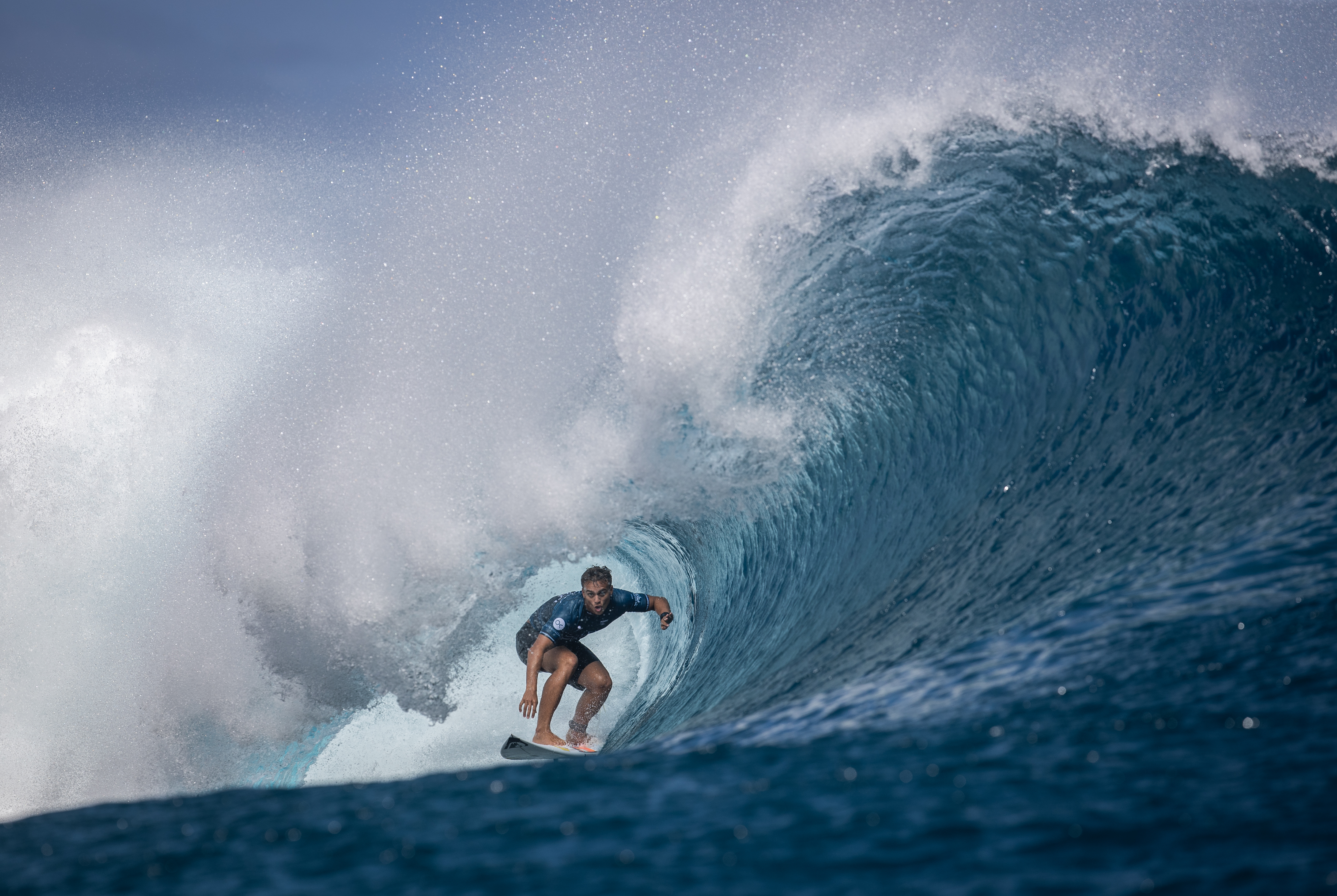 TEAHUPO'O, FRENCH POLYNESIA - AUGUST 15: Kauli Vaast of France surfs during their Round of 16 heat on August 15, 2023 in Teahupo'o, French Polynesia. (Photo by Ryan Pierse/Getty Images)