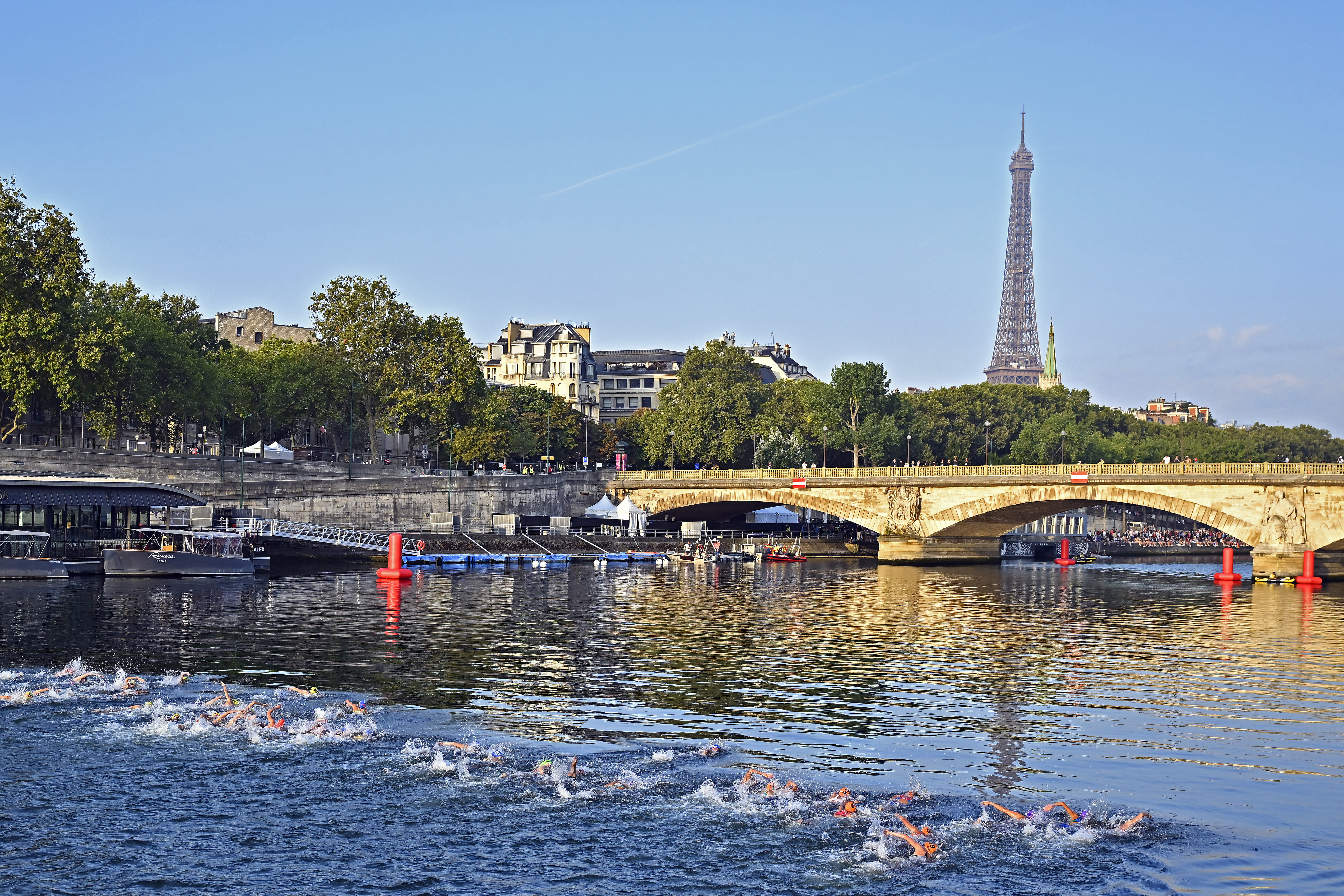 Swimmers in River seine in France.
