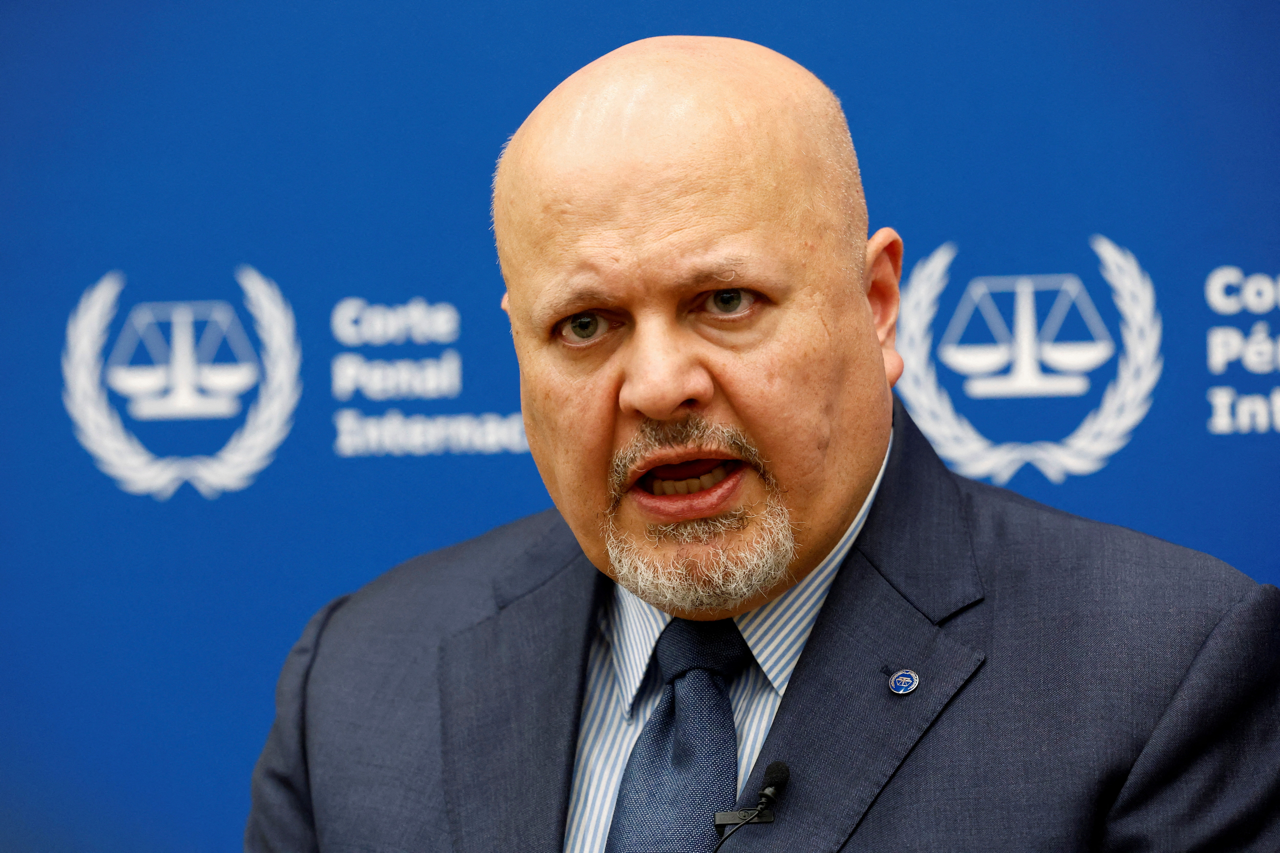 FILE PHOTO: International Criminal Court Prosecutor Karim Khan speaks during an interview with Reuters in The Hague, Netherlands February 12, 2024. REUTERS/Piroschka van de Wouw/File Photo