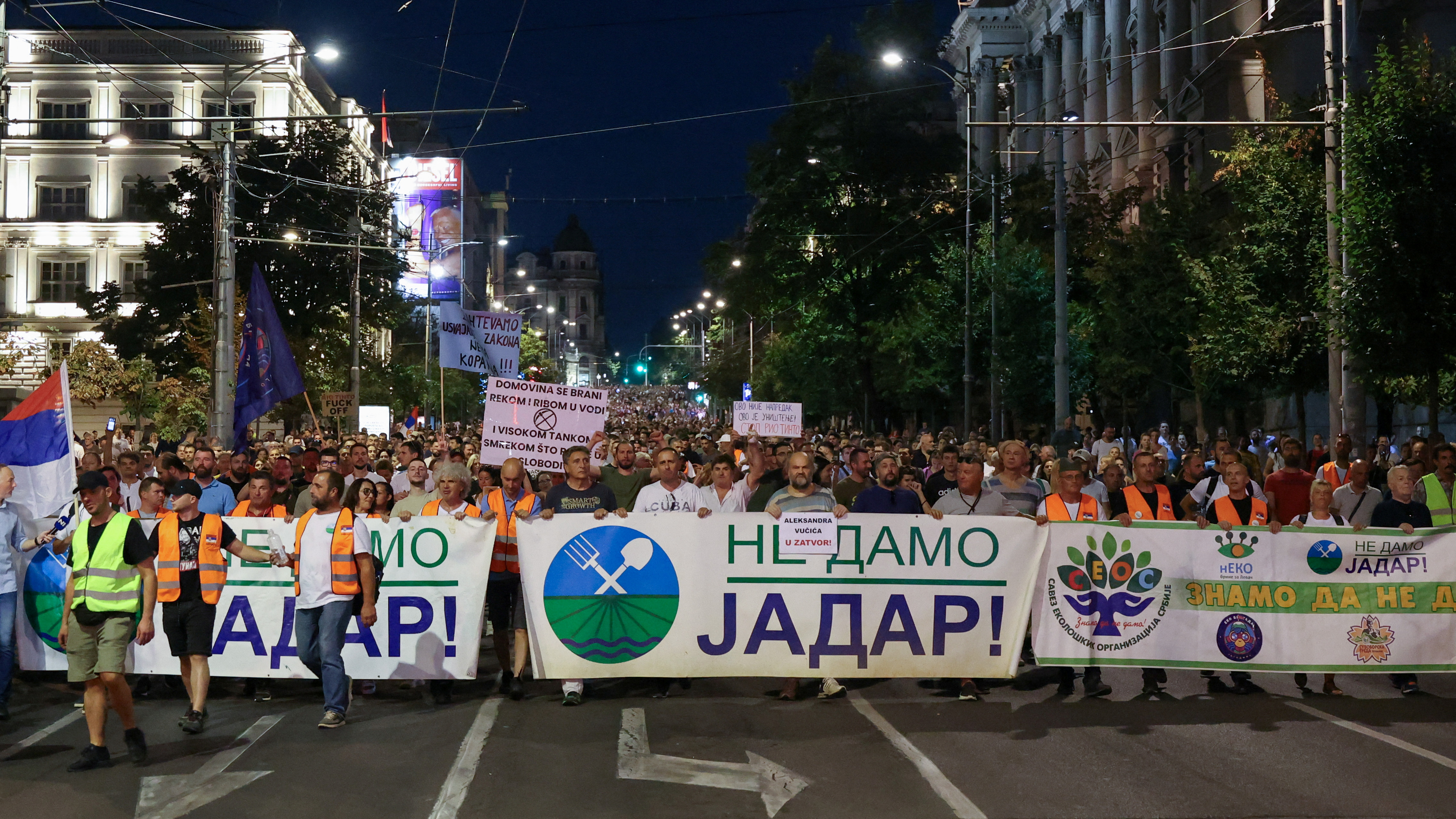 People attend a protest against Rio Tinto's lithium mining project, in Belgrade, Serbia, August 10, 2024. REUTERS/Zorana Jevtic