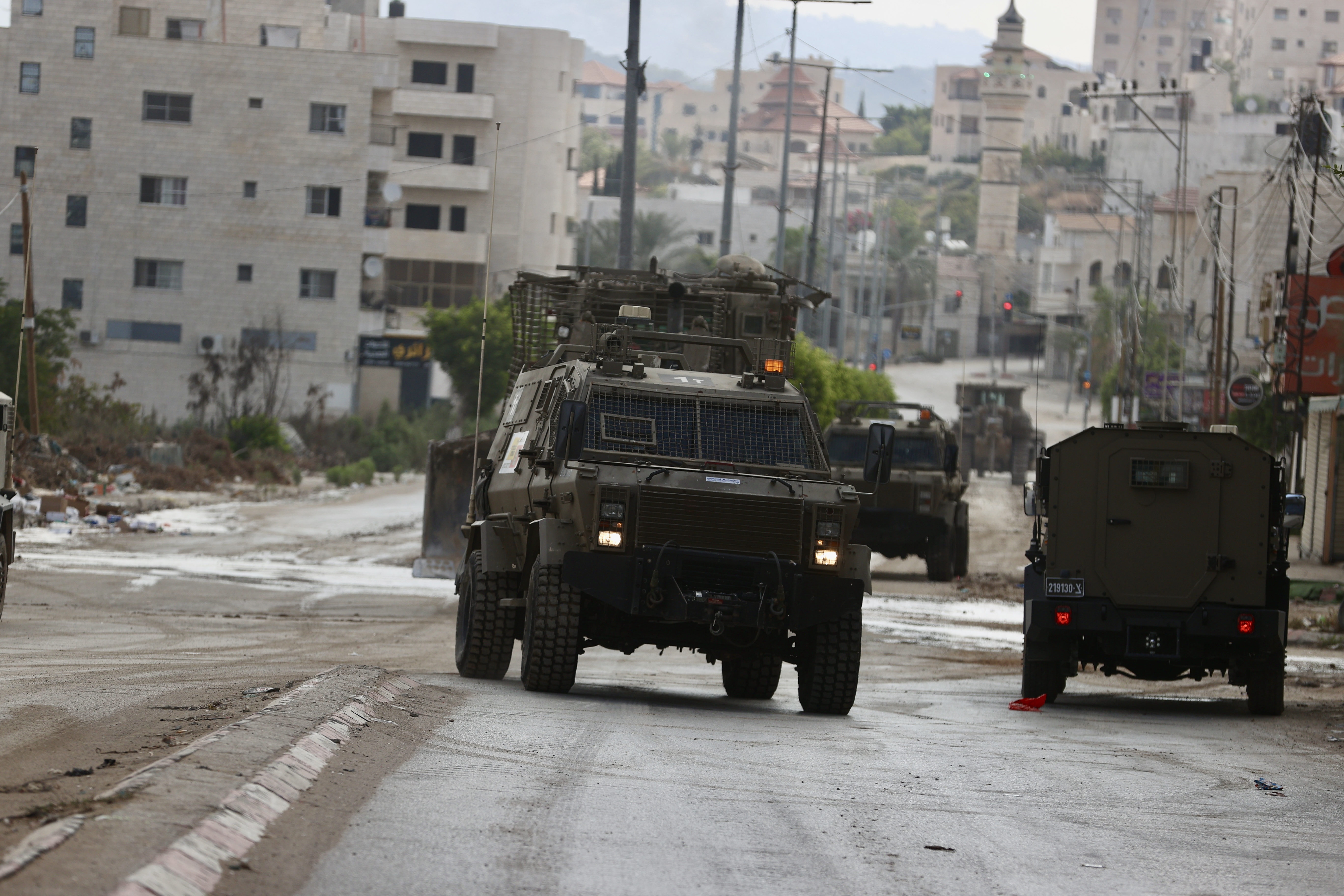 Military vehicles of Israeli army are seen on the streets as they raid Tulkarm Camp in West Bank