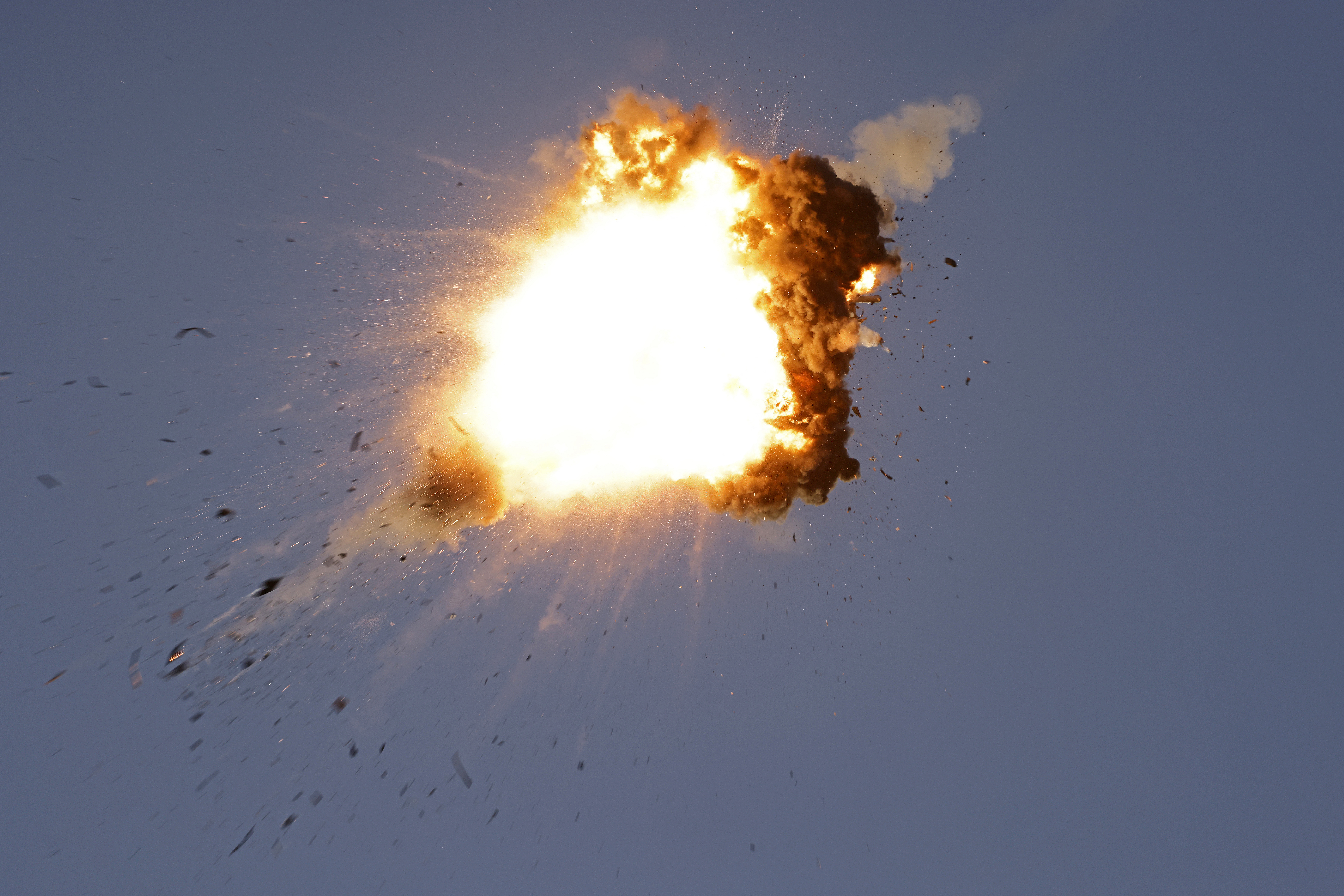 This photo taken from a position in northern Israel shows a Hezbollah UAV intercepted by Israeli forces