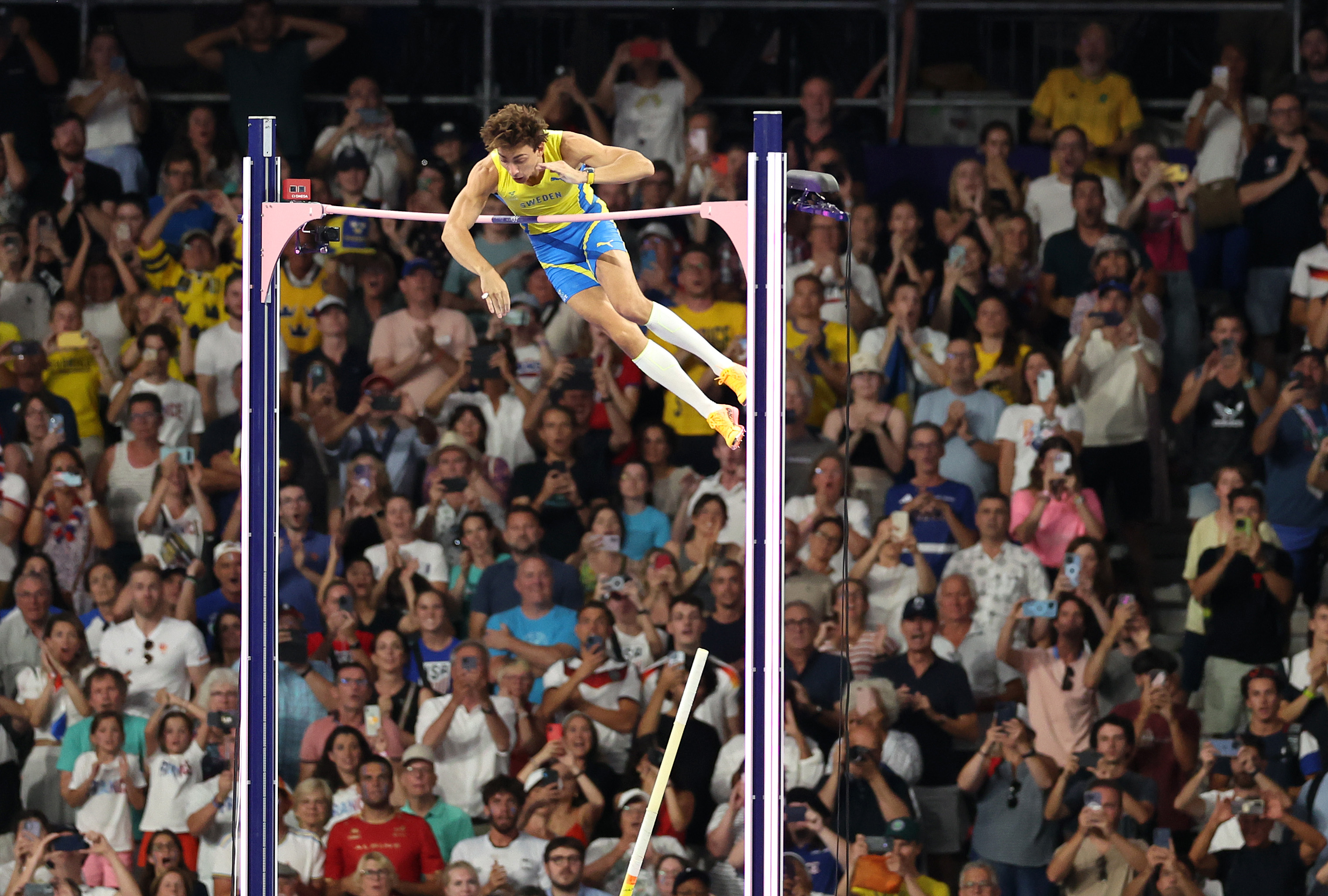 Pole vaulter during competition.