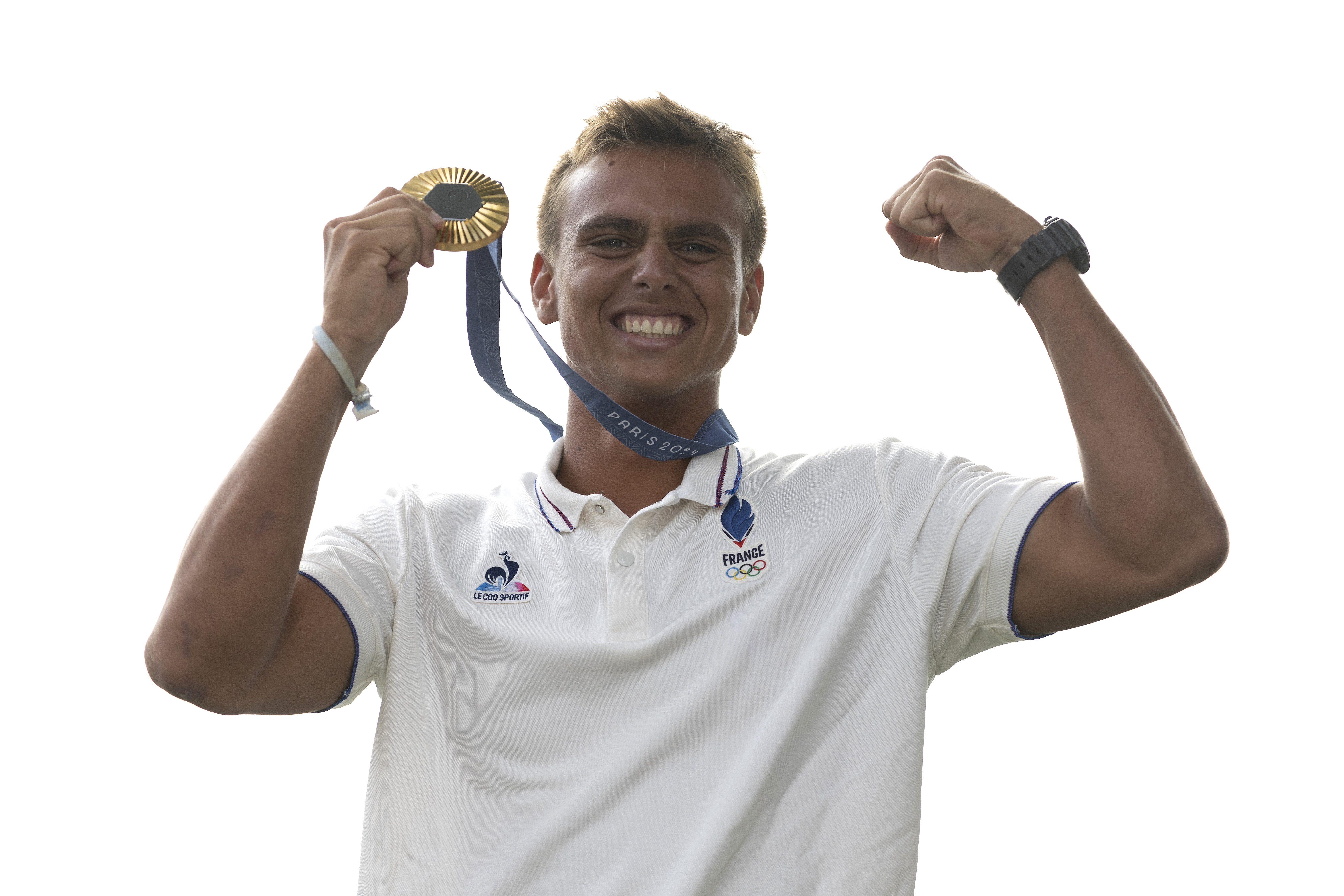 Surfer celebrates gold medal.