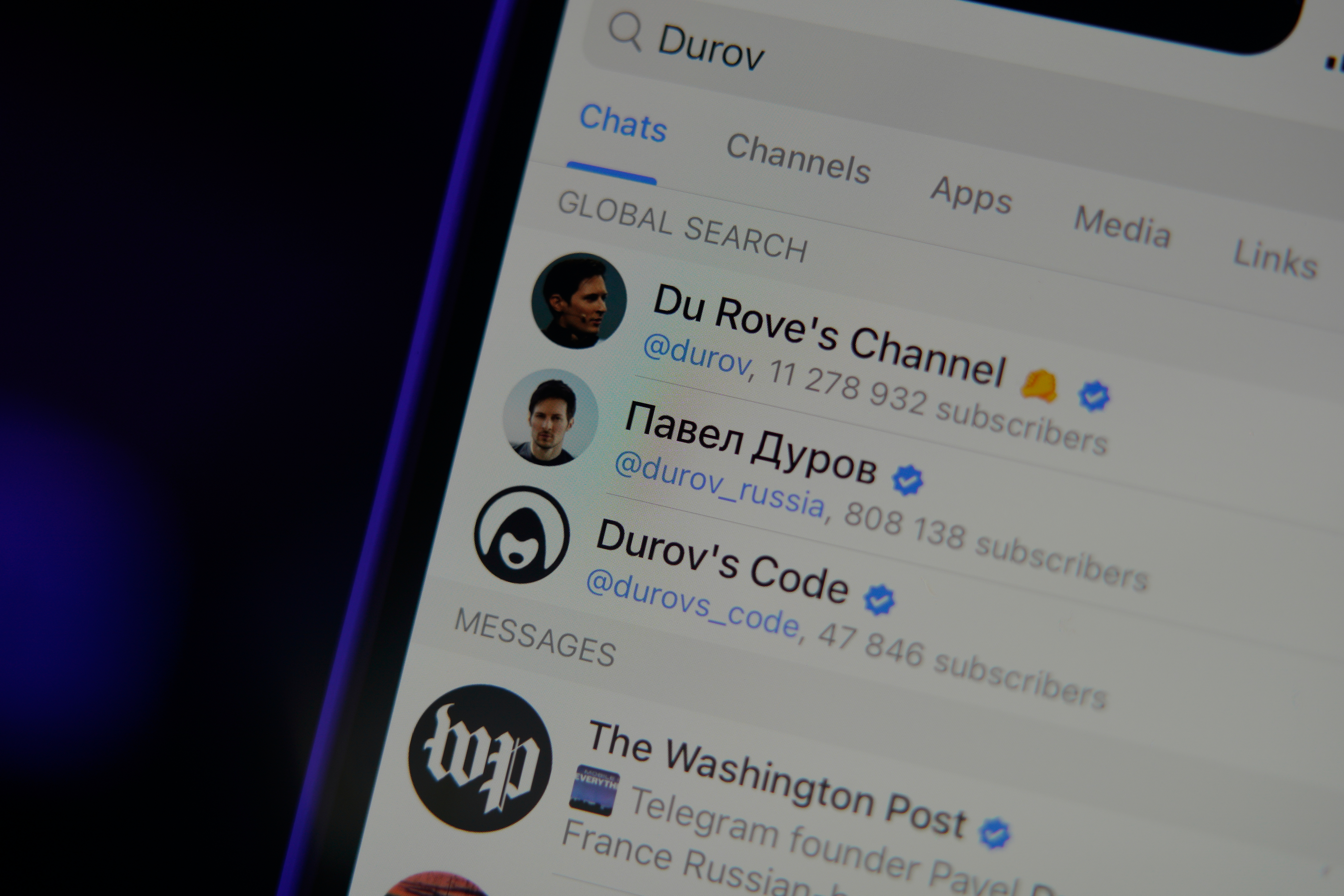 The Telegram messaging app is seen on an iPhone