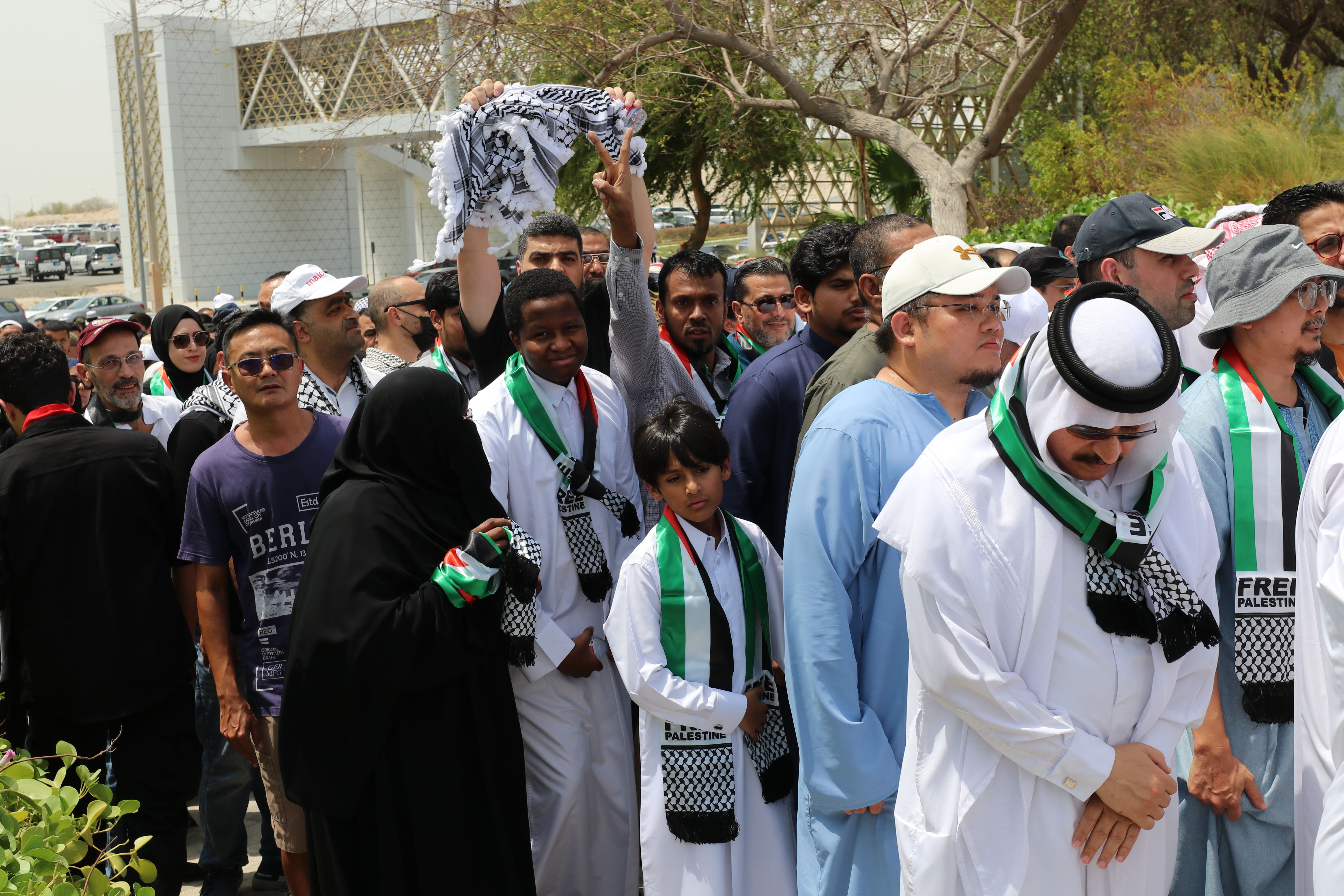 People gather at Imam Muhammad ibn Abd al-Wahhab Mosque in Doha