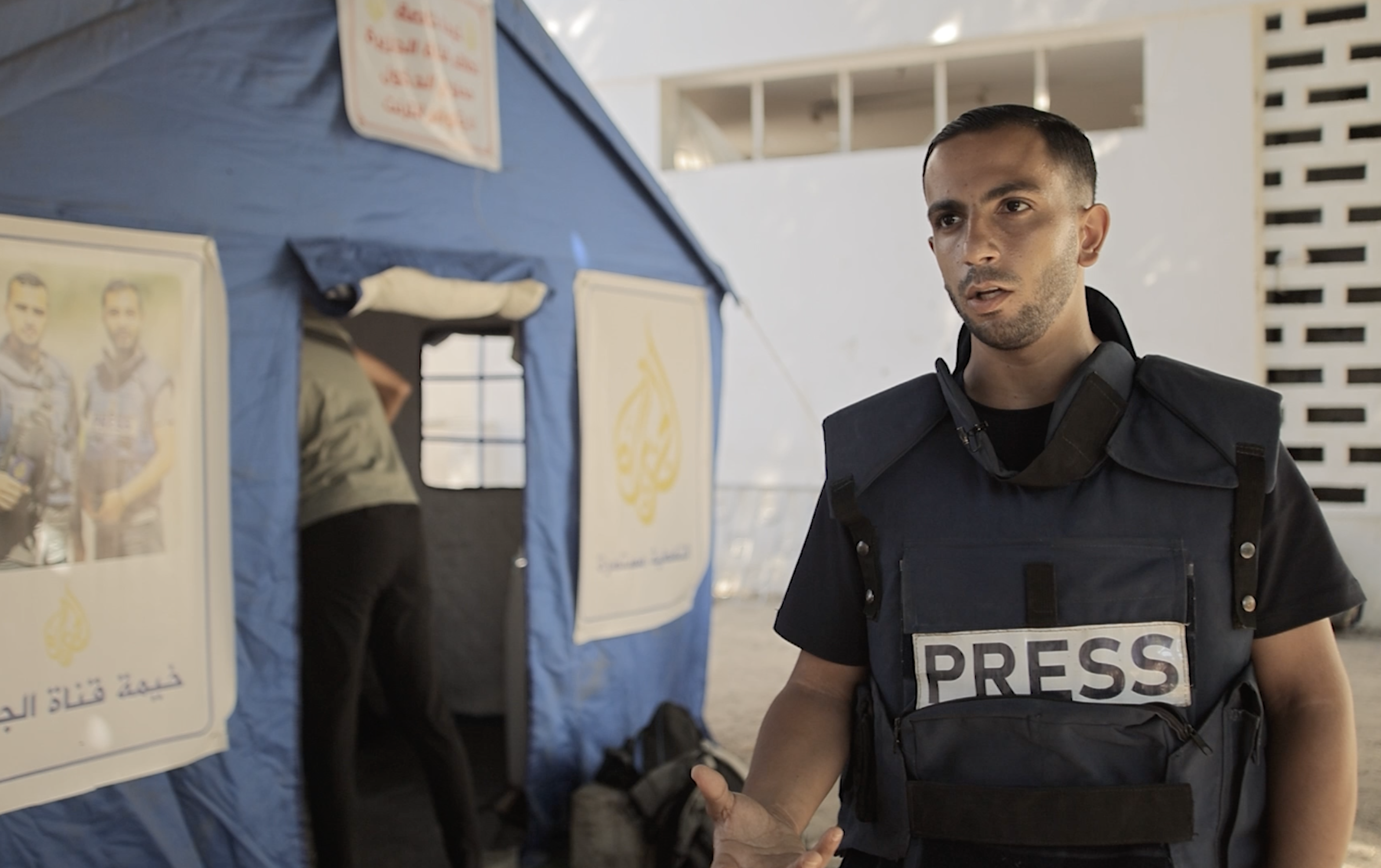 Al Jazeera journalist Anas al-Sharif in the aftermath of the Israeli bombing of the al-Tabin School in northern Gaza [Screengrab/Sanad Verification Agency/Al Jazeera]