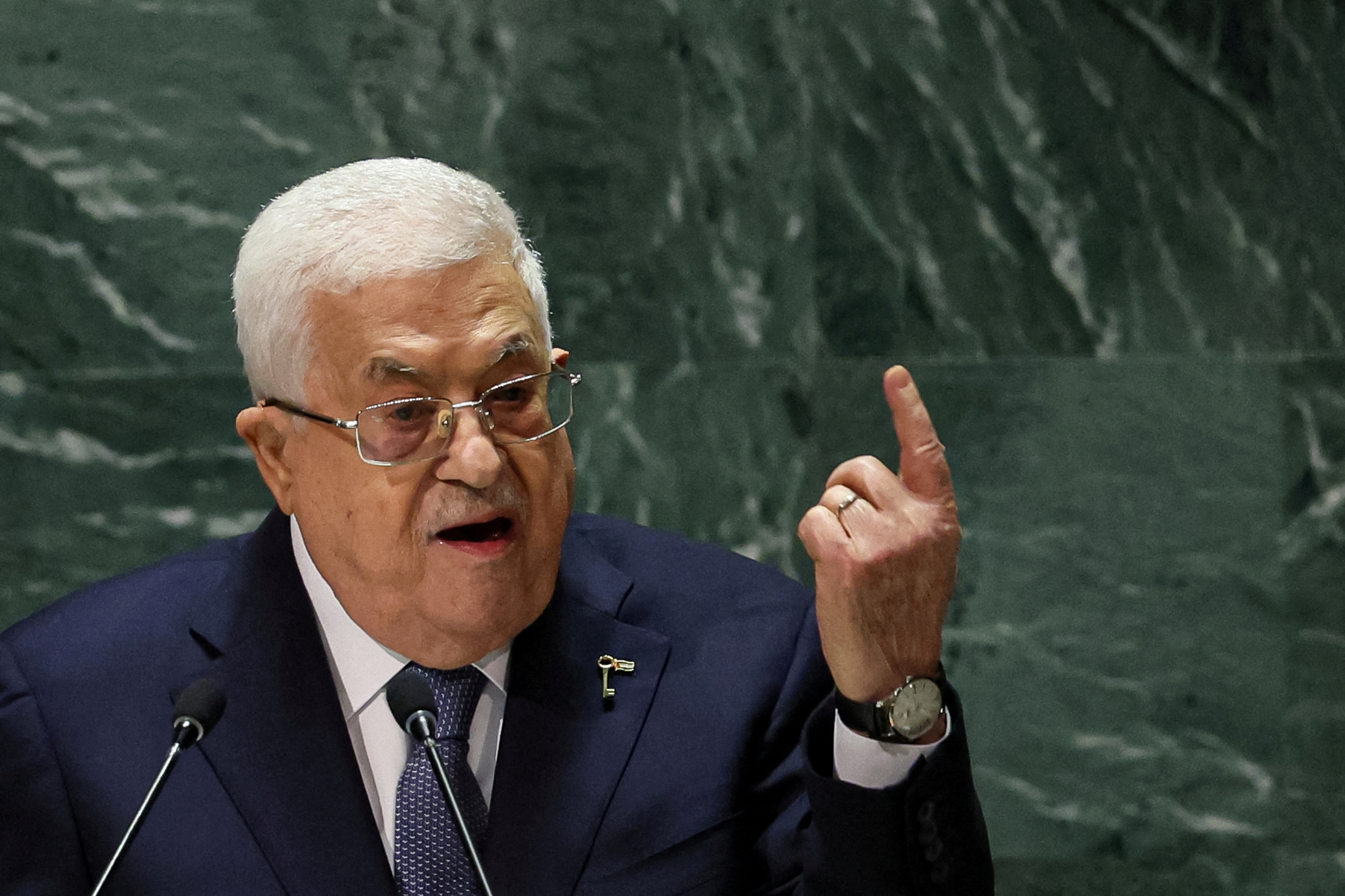 Palestinian President Mahmoud Abbas addresses the 78th Session of the U.N. General Assembly