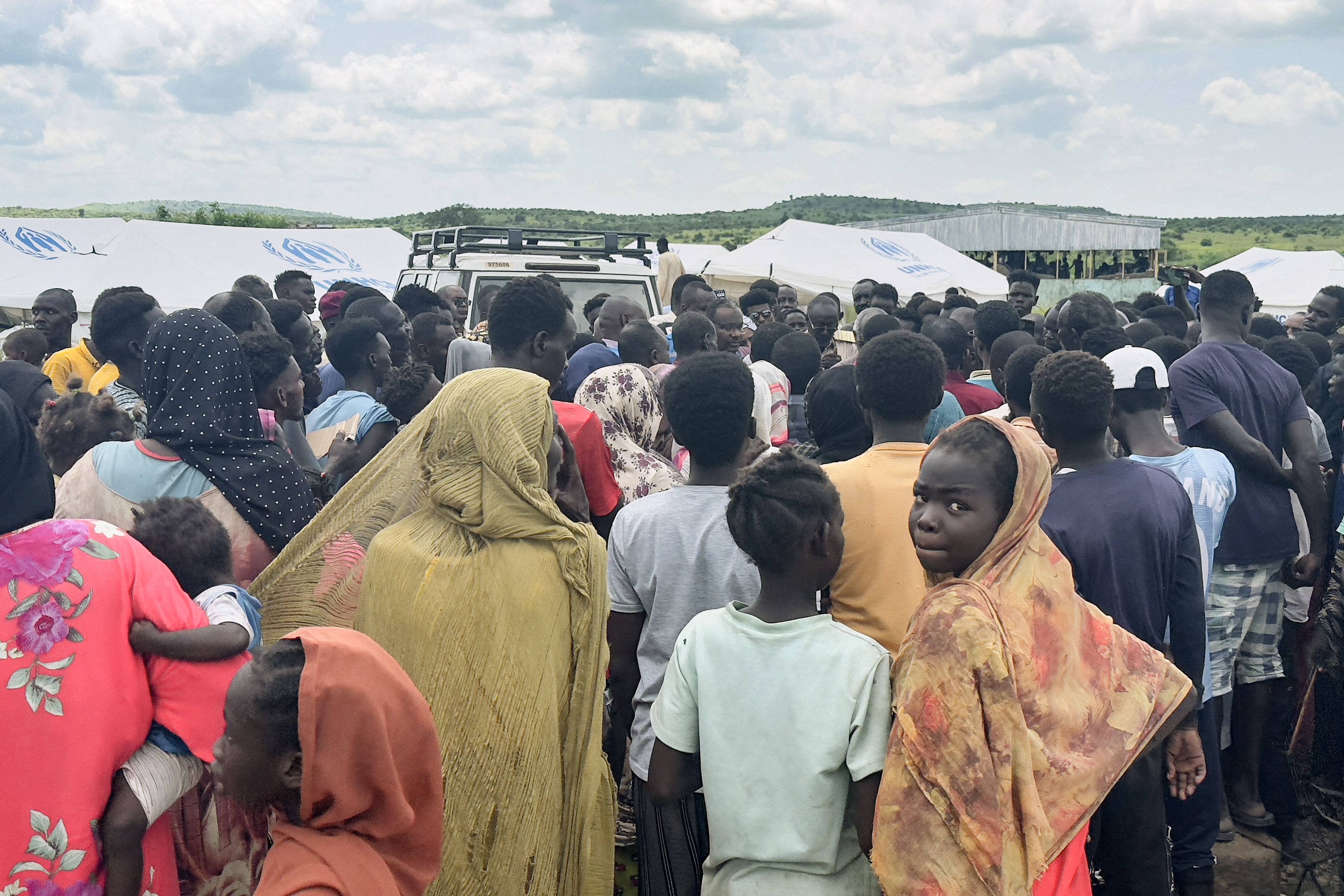 Displaced Sudanese at a camp run by the United Nations Refugee Agency (UNHCR)