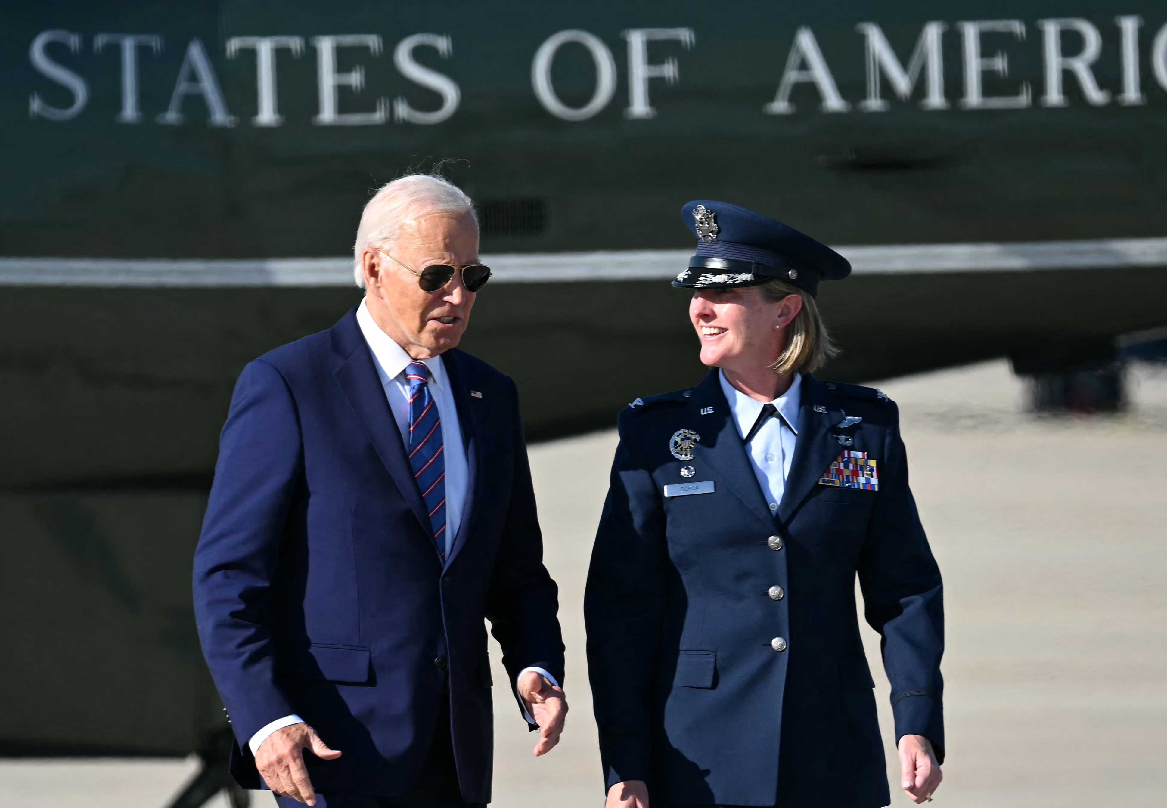 US President Joe Biden walks to board Air Force One at Joint Base Andrews in Maryland on September 10, 2024. - Biden will travel to New York City to mark the 23rd anniversary of the 9/11 terrorist attacks. (Photo by ANDREW CABALLERO-REYNOLDS / AFP)