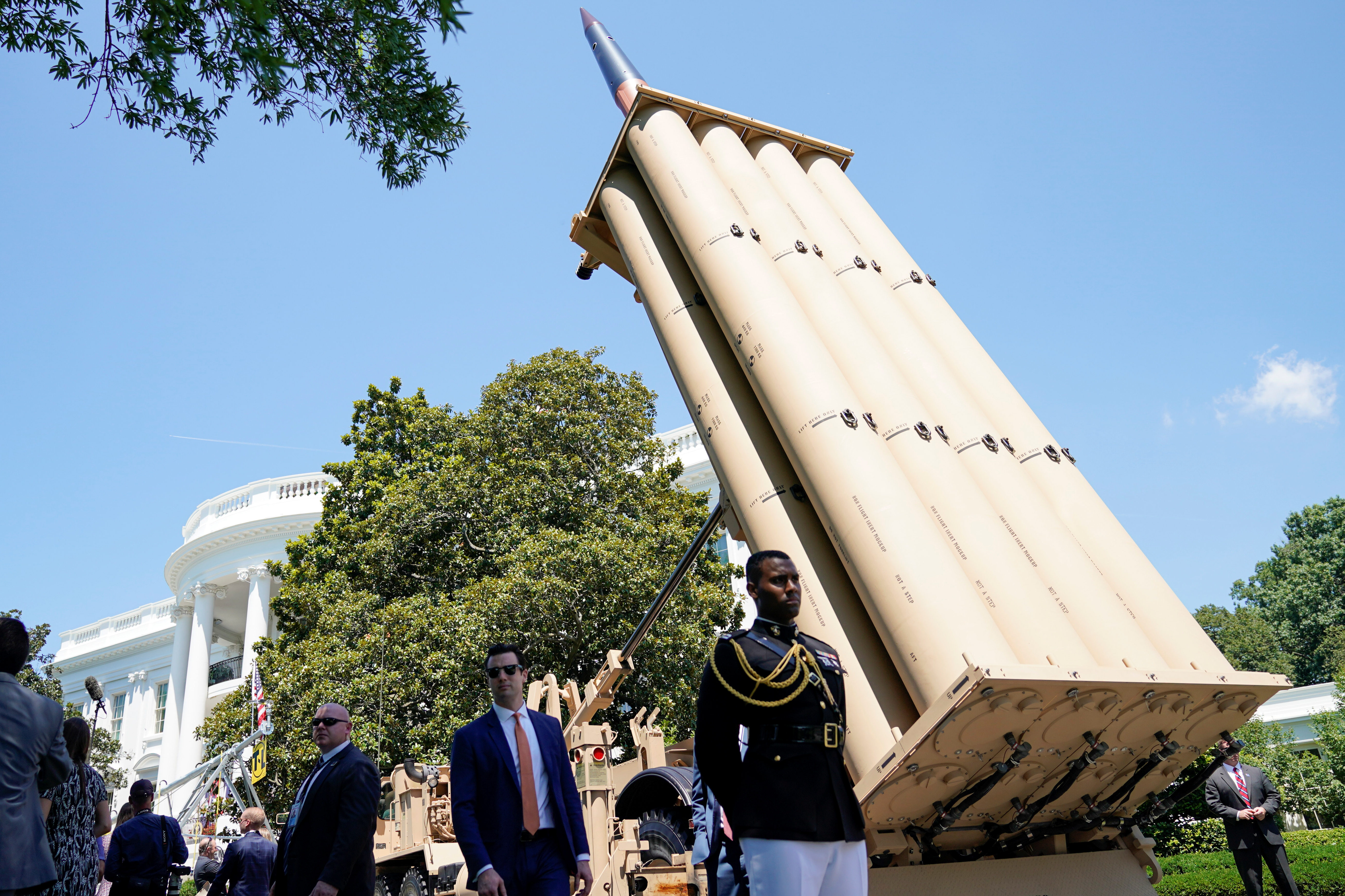 A Lockheed Martin Terminal High Altitude Area Defense (THAAD) missile interceptor is seen during the third annual "Made in America Product Showcase" on the South Lawn of the White House in Washington, U.S., July 15, 2019.