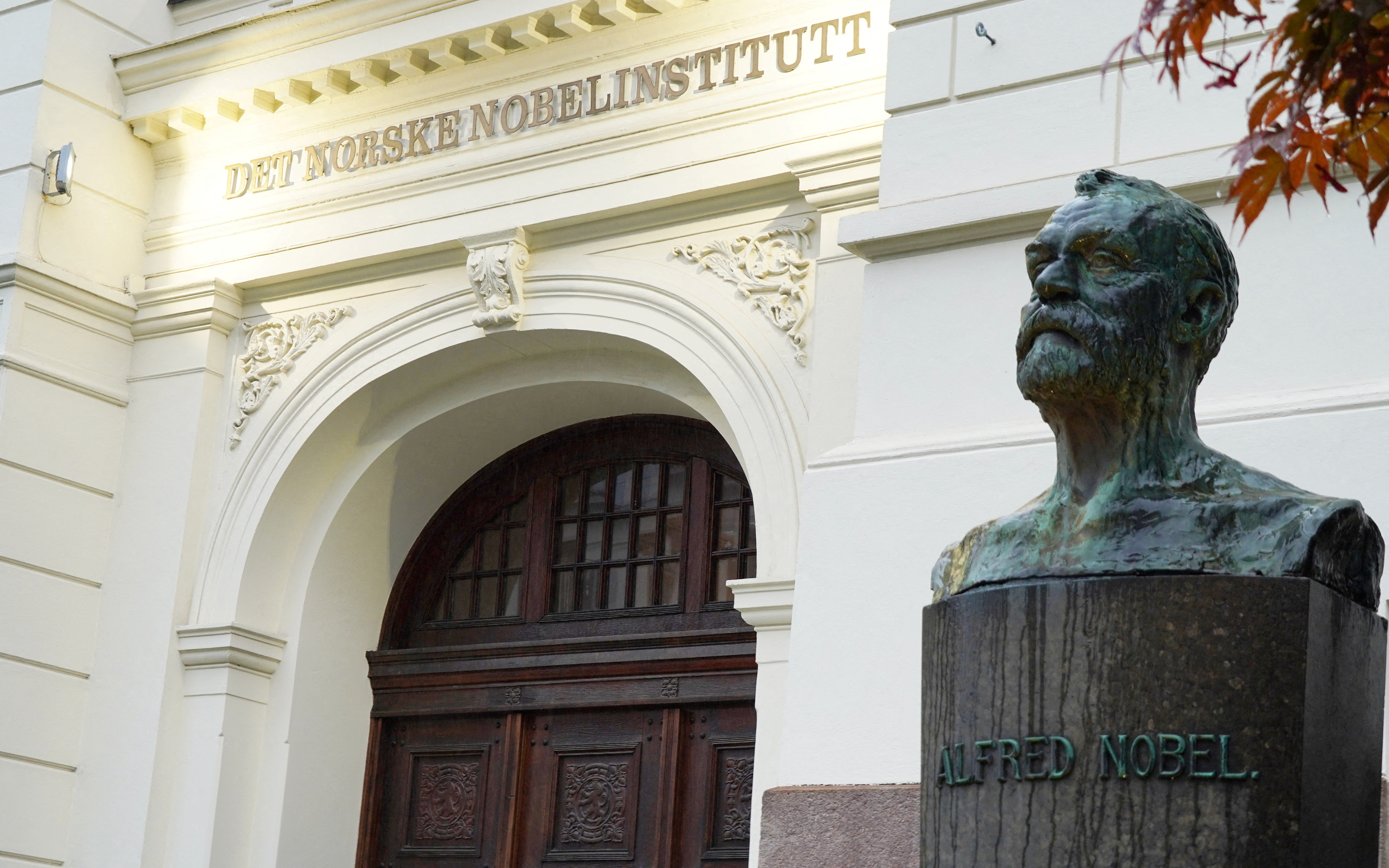 A view of a bust of Alfred Nobel outside the Norwegian Nobel Institute, where the laureate of the Nobel Peace Prize is announced, in Oslo, Norway, October 6, 2023.