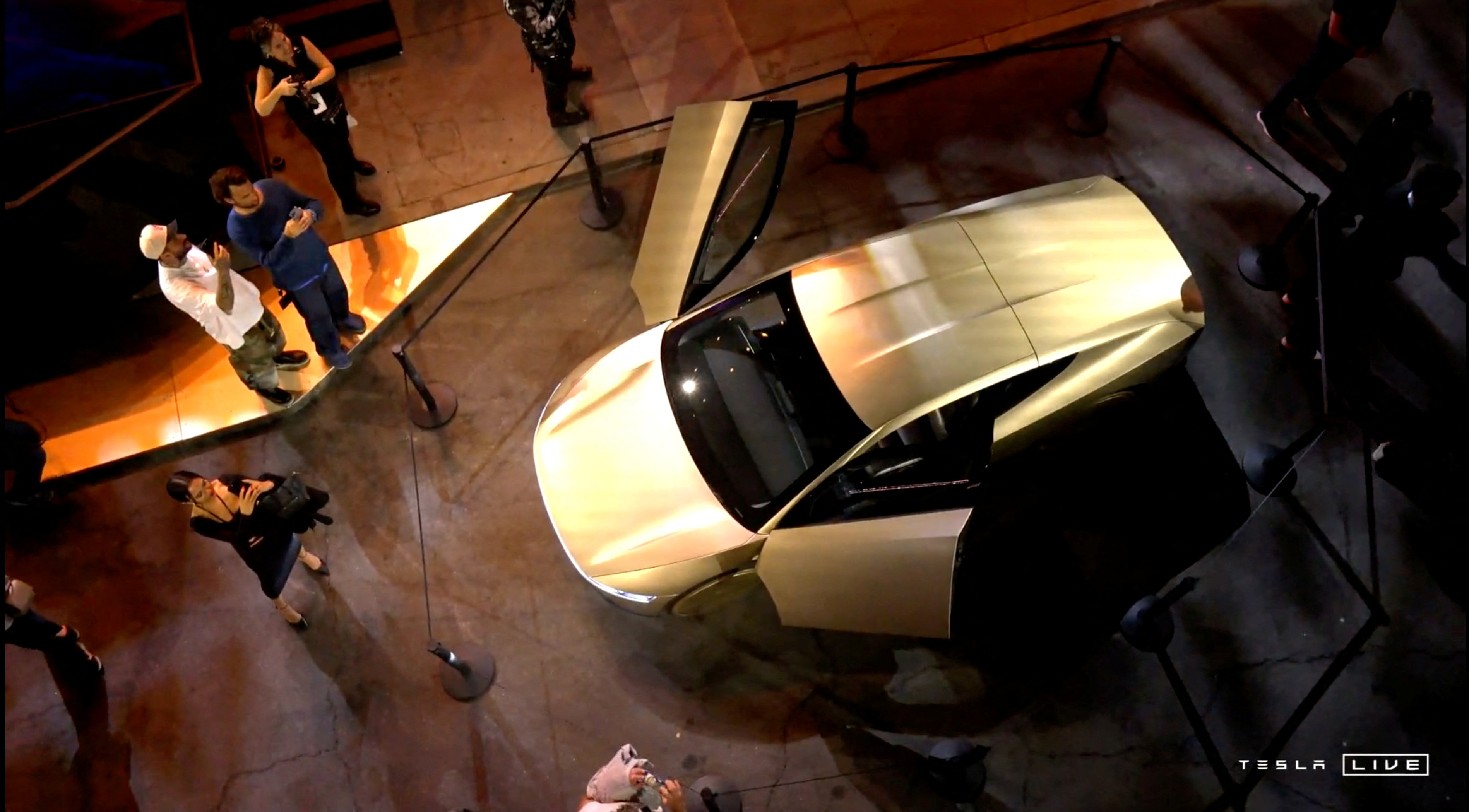 Tesla's robotaxi is displayed at an unveiling event in Los Angeles, California, US