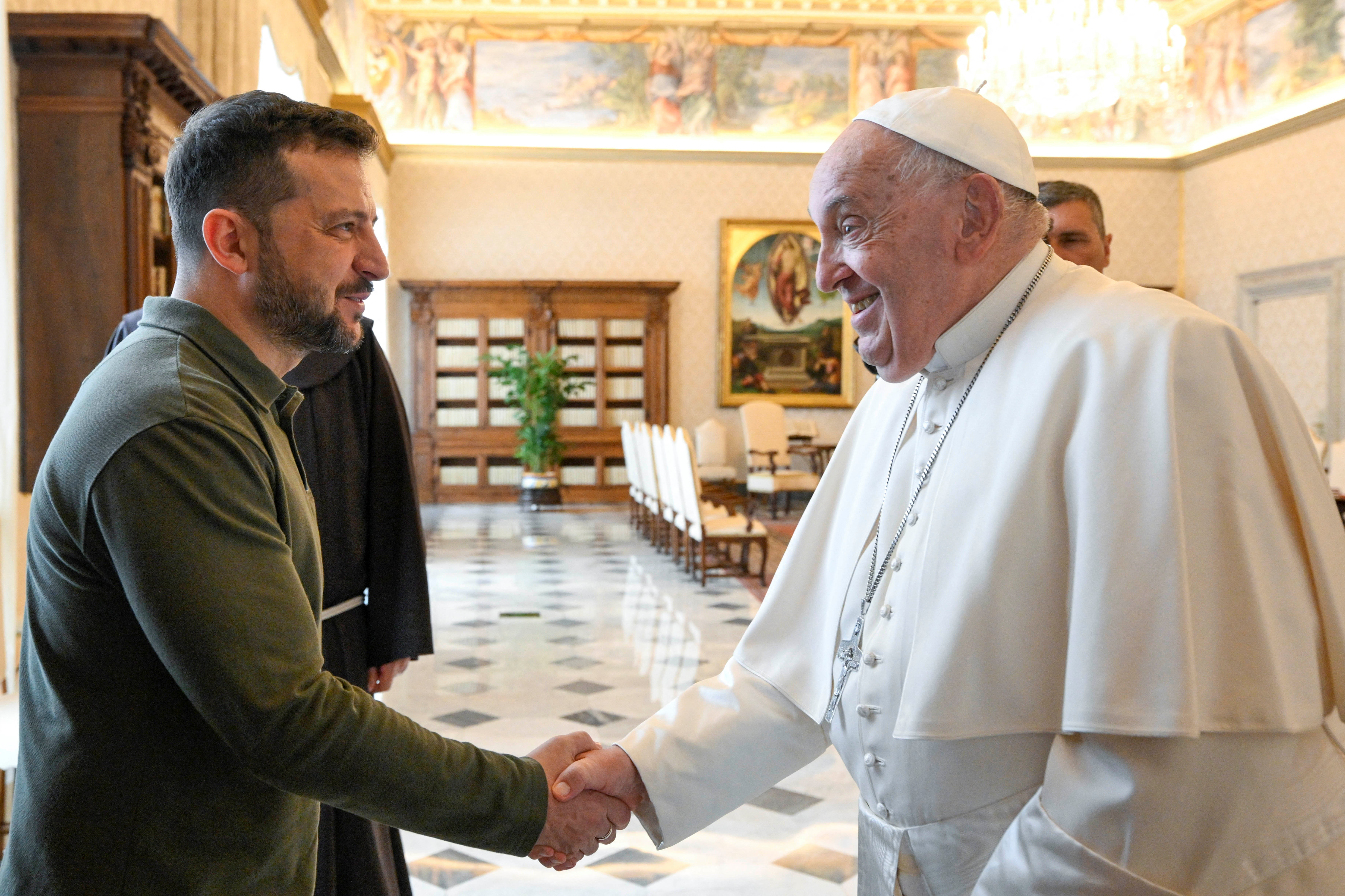 Ukrainian President Volodymyr Zelenskiy meets with Pope Francis