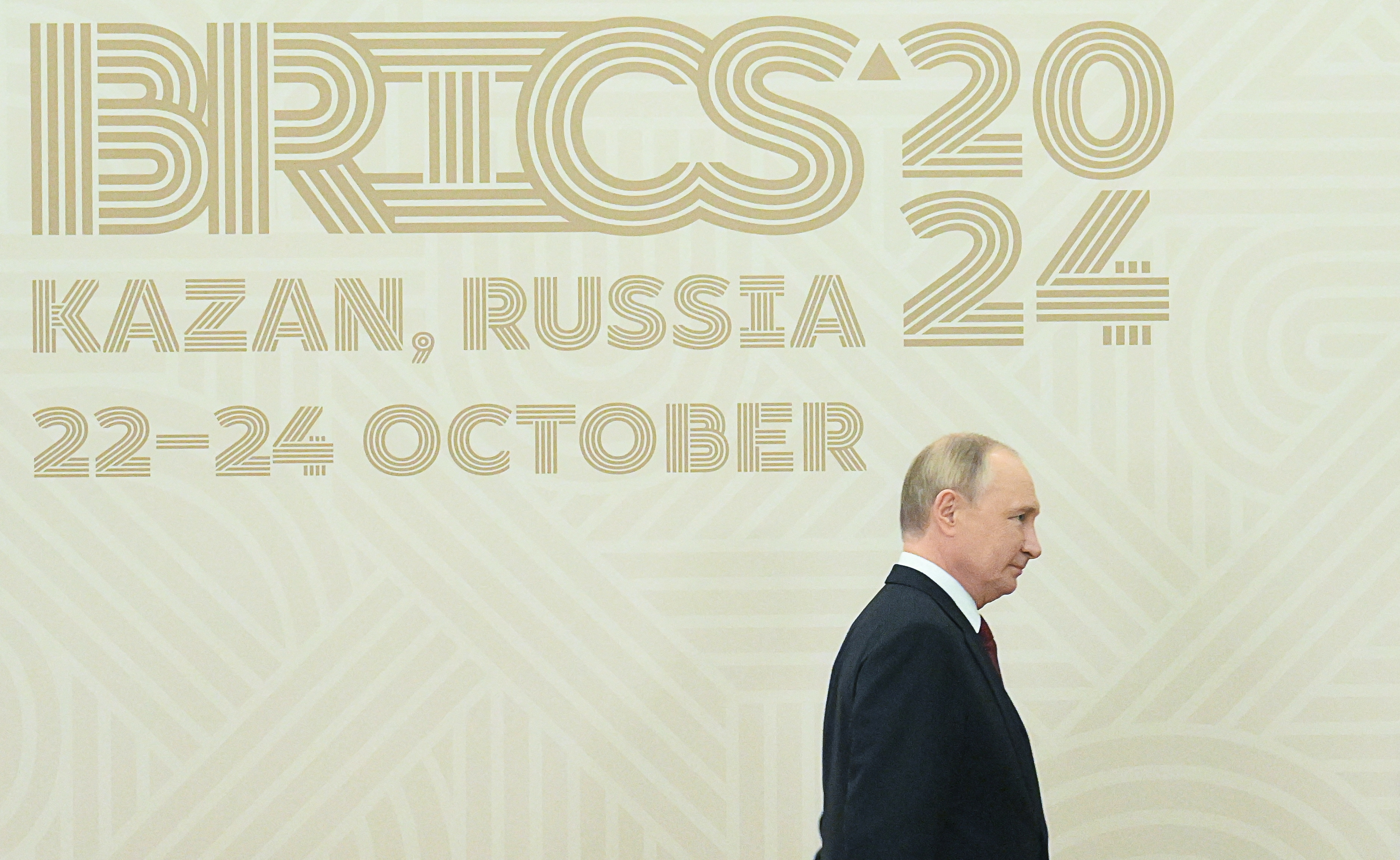Russian President Vladimir Putin looks on before a meeting with Chinese President Xi Jinping on the sidelines of the BRICS Summit in Kazan, Russia October 22, 2024. Stanislav Krasilnikov/BRICS-RUSSIA2024.RU Host Photo Agency via REUTERS ATTENTION EDITORS - THIS IMAGE WAS PROVIDED BY A THIRD PARTY. MANDATORY CREDIT.