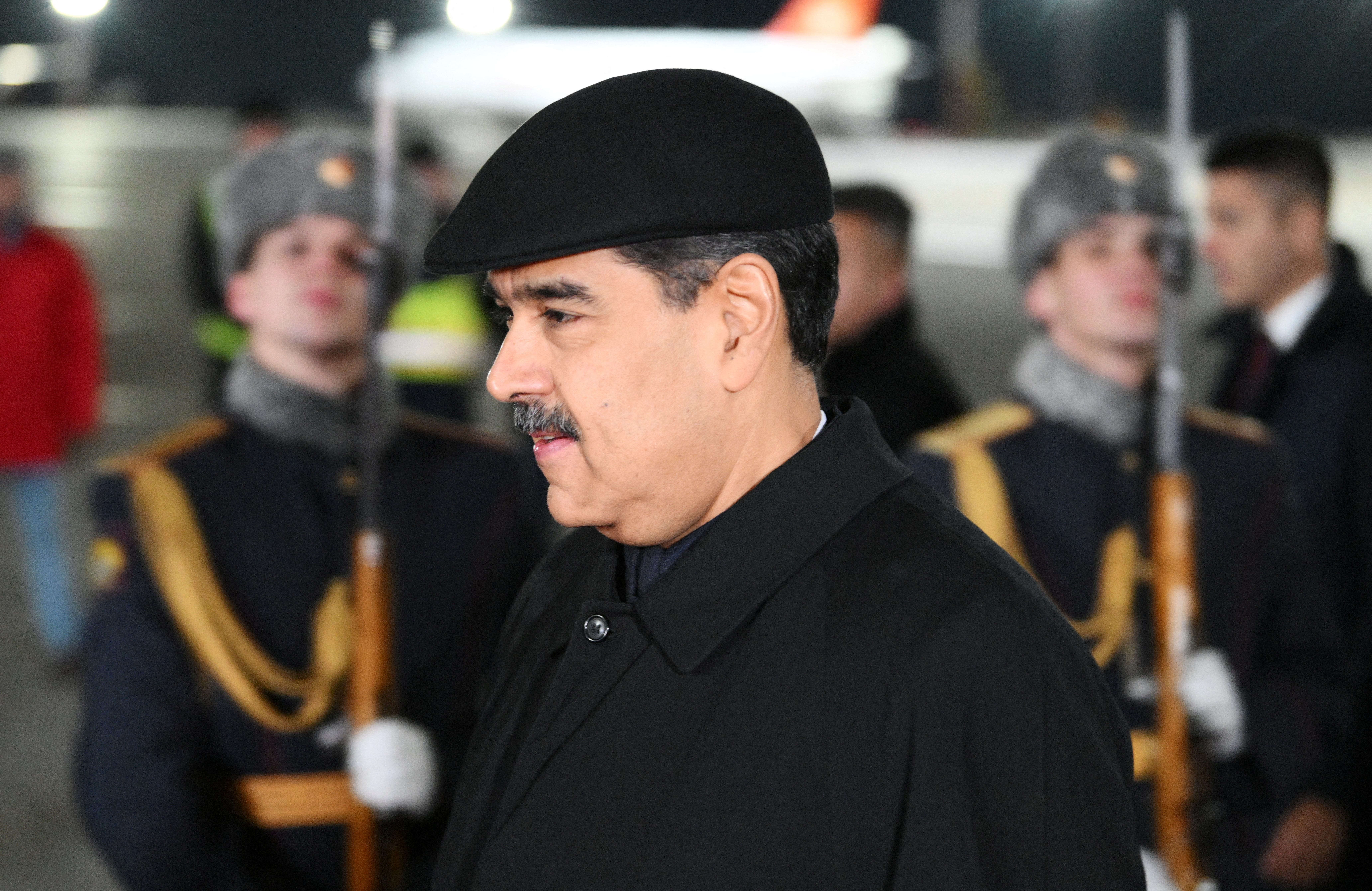 Venezuela's President Nicolas Maduro attends a welcoming ceremony upon arrival to participate in the BRICS summit, at Kazan Airport, Russia October 22, 2024. Alexei Danichev/BRICS-RUSSIA2024.RU Host Photo Agency via REUTERS ATTENTION EDITORS - THIS IMAGE WAS PROVIDED BY A THIRD PARTY. MANDATORY CREDIT.