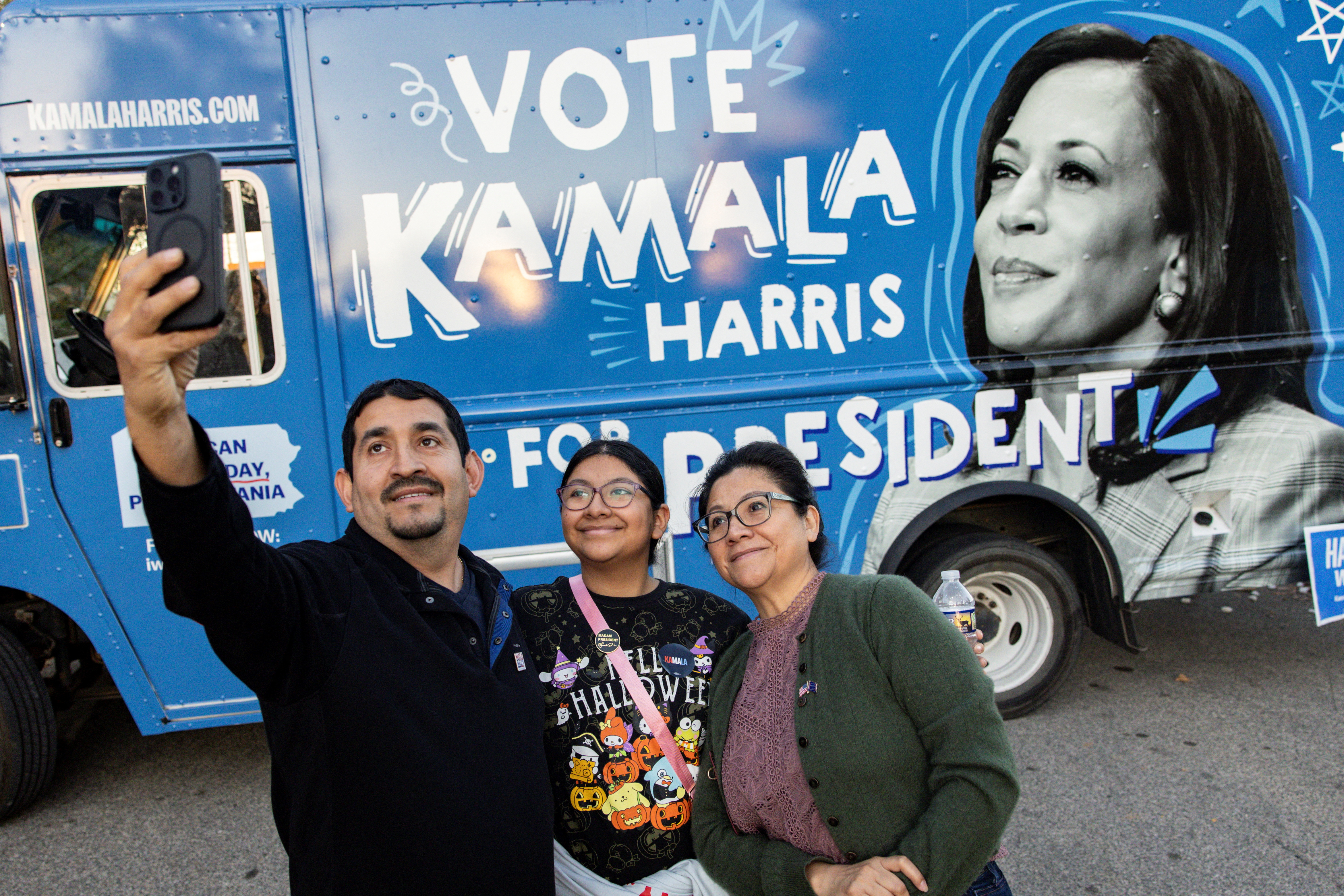 Supporters of Democratic presidential nominee U.S. Vice President Kamala Harris