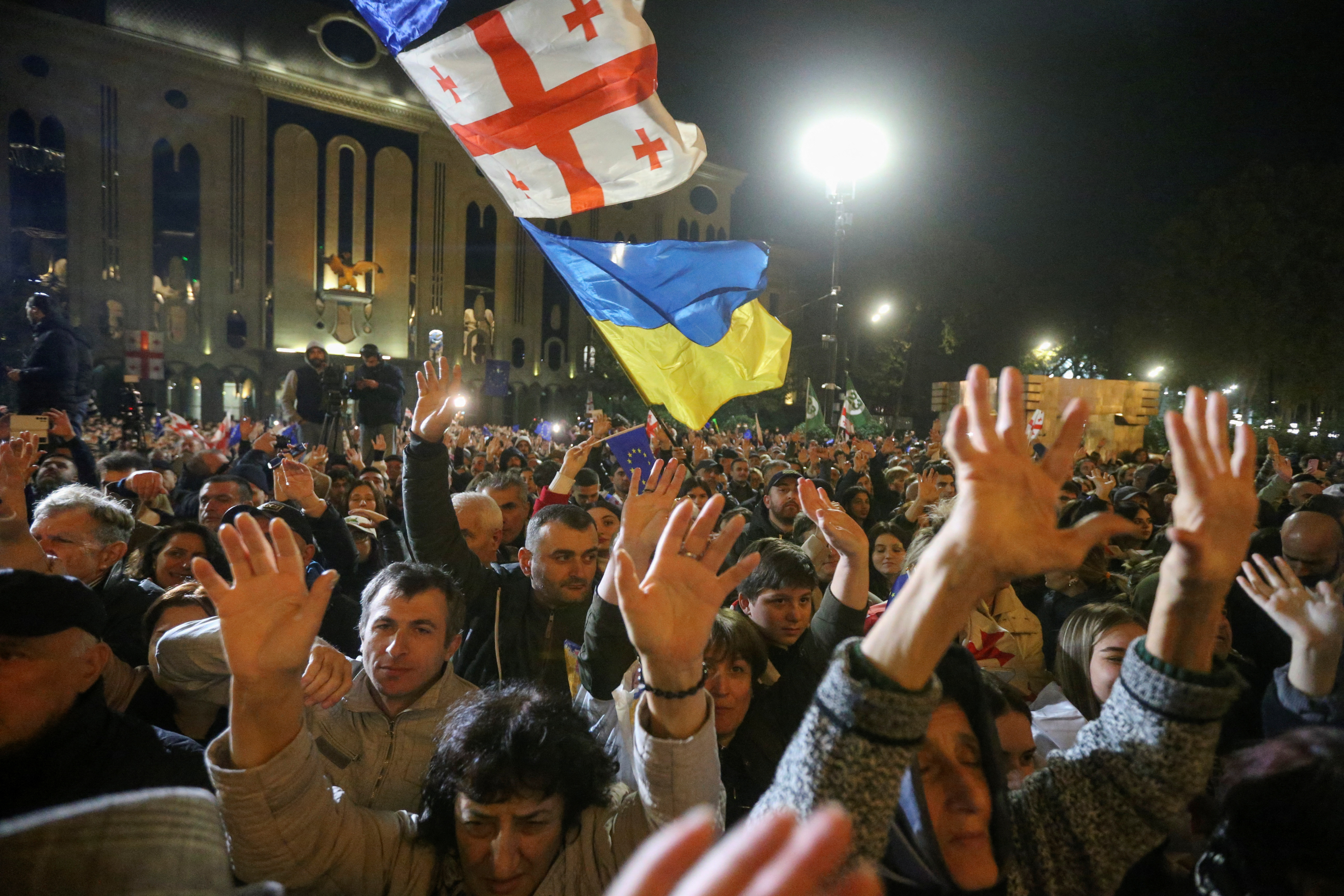 Supporters of Georgia's opposition parties hold a rally to protest and dispute the result of a recent parliamentary election won by the ruling Georgian Dream party