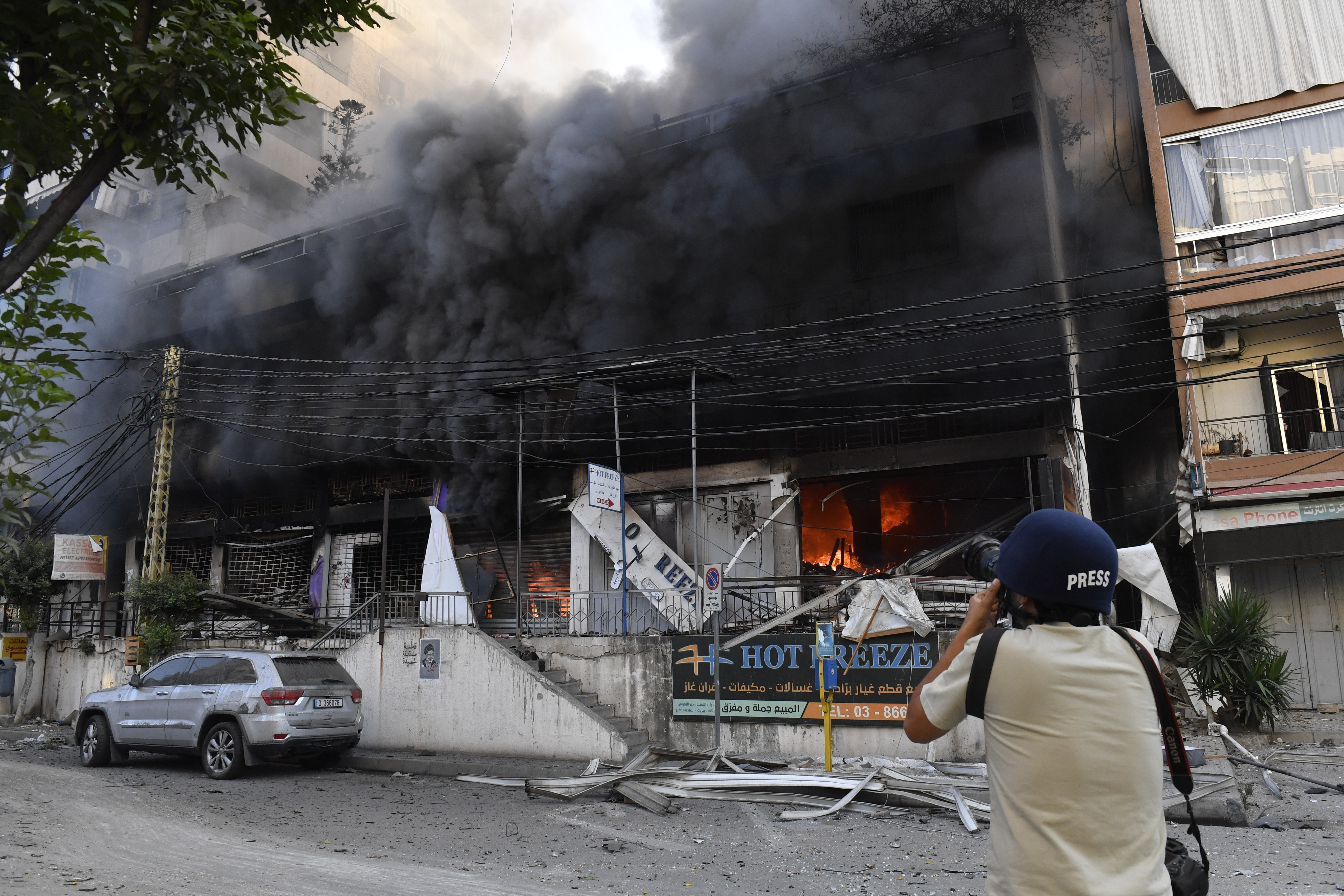 BEIRUT, LEBANON - OCTOBER 6: Smoke and flames rise after an Israeli airstrike on Dahiyeh neighborhood in the southern Beirut, Lebanon on October 6, 2024. The Israeli army launched airstrikes in Dahiyeh, south of the Lebanese capital Beirut. As a result of the attacks, many buildings in the area were destroyed or heavily damaged. ( Houssam Shbaro - Anadolu Agency )