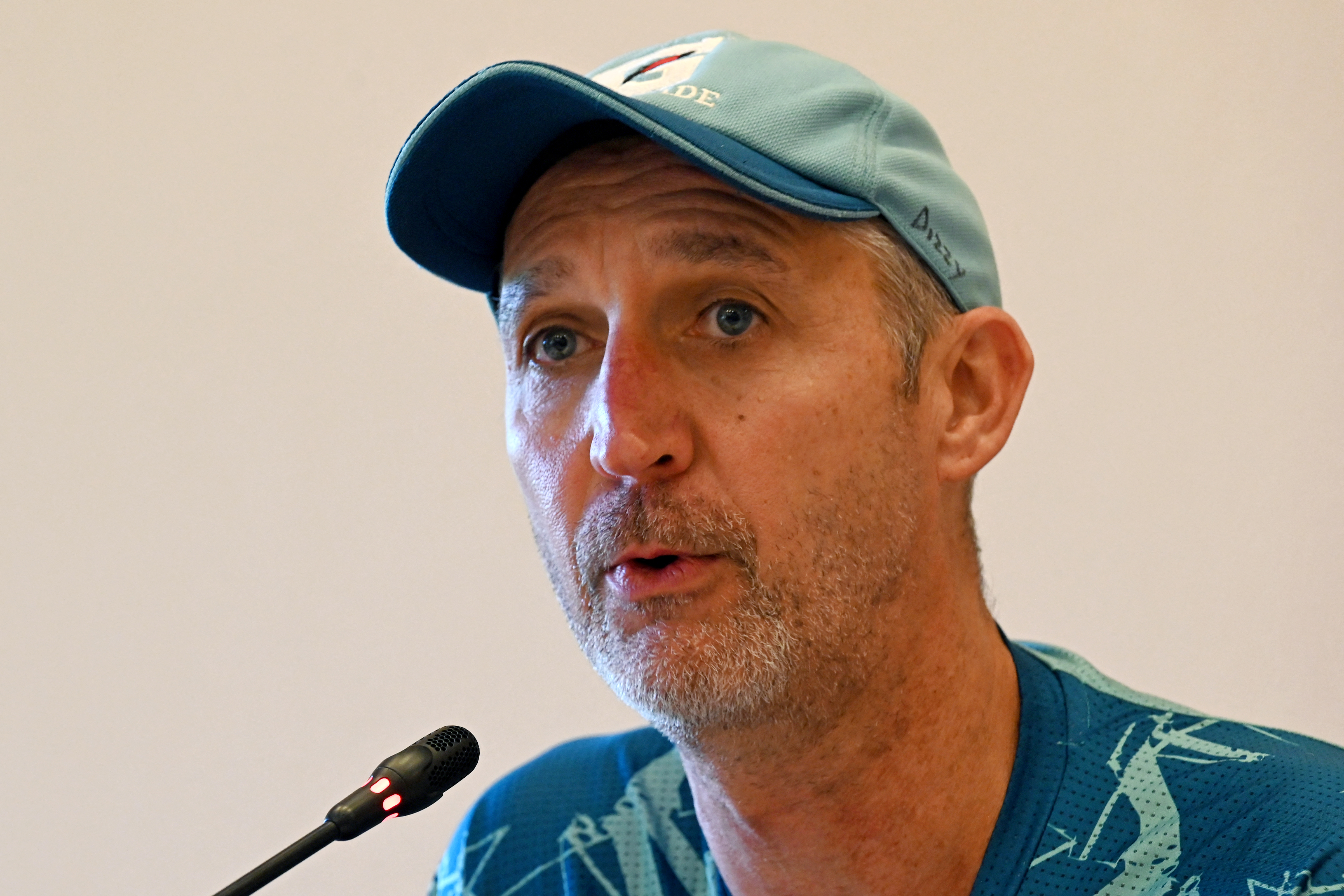 Pakistan's cricket head coach Jason Gillespie attends a news conference.