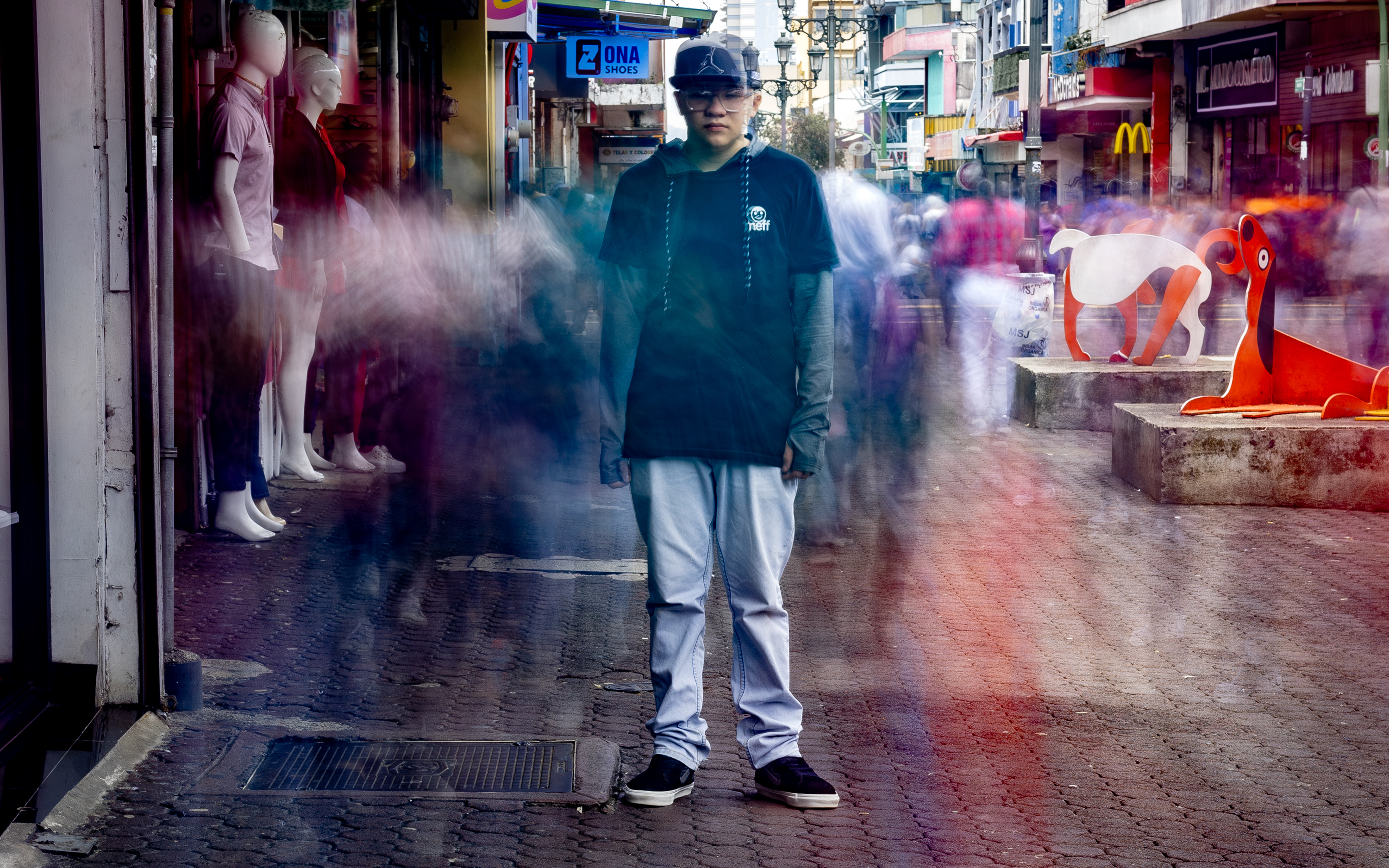 Look at me and try to focus, the world is not a simple place. Luis Diego has a condition where his eyes lack pigmentation and make an involuntary horizontal movement, making it difficult for him to focus [Diego Francisco Sánchez Lázaro/Al Jazeera]