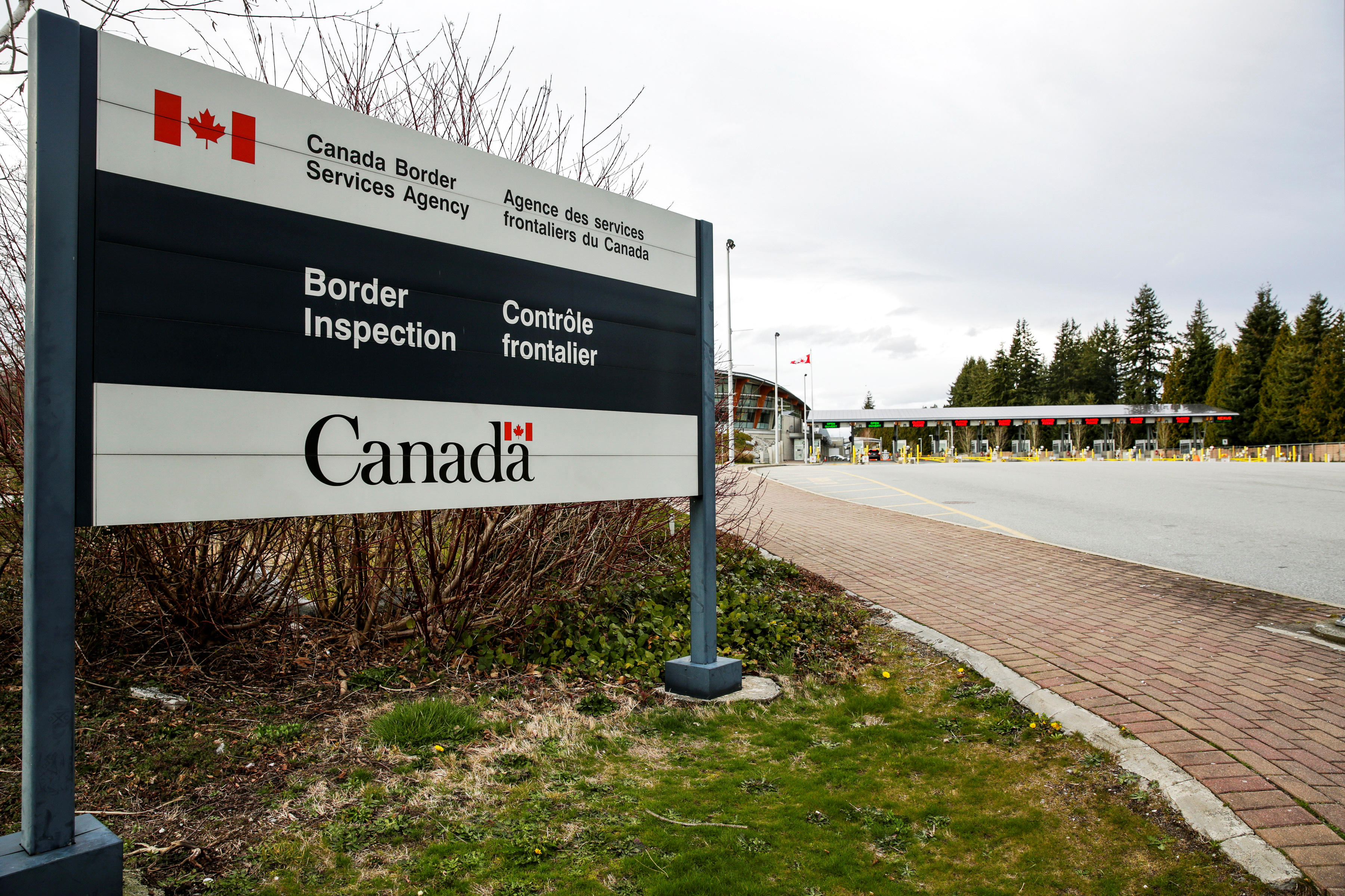 A Canada Border inspection station is pictured from the US side of the border