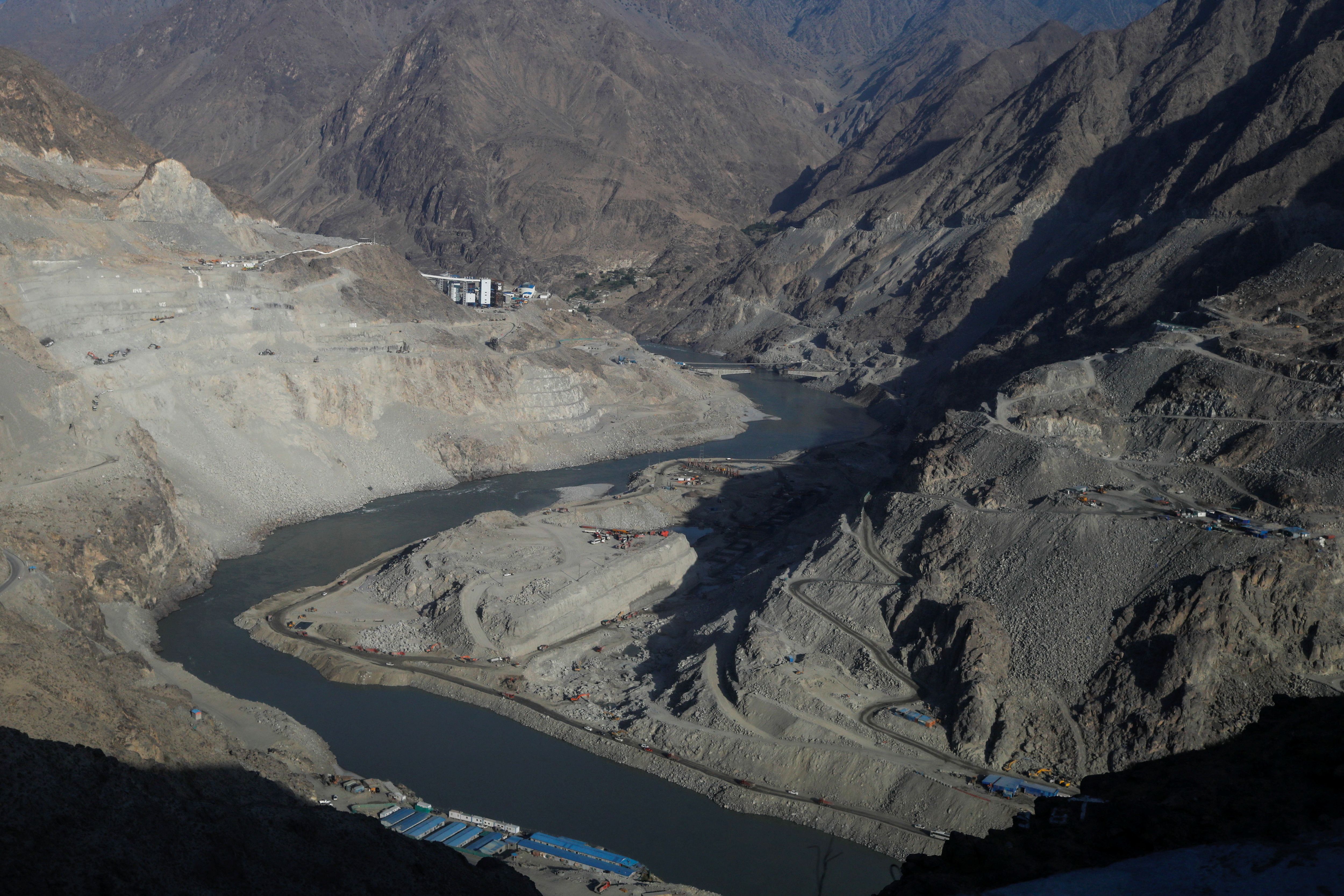A view of work in progress at the Diamer-Basha Dam site, on the River Indus, between the Kohistan district in Khyber Pakhtunkhwa and Diamer district in Gilgit Baltistan, near Basha, Pakistan October 7, 2023. REUTERS/ Akhtar Soomro