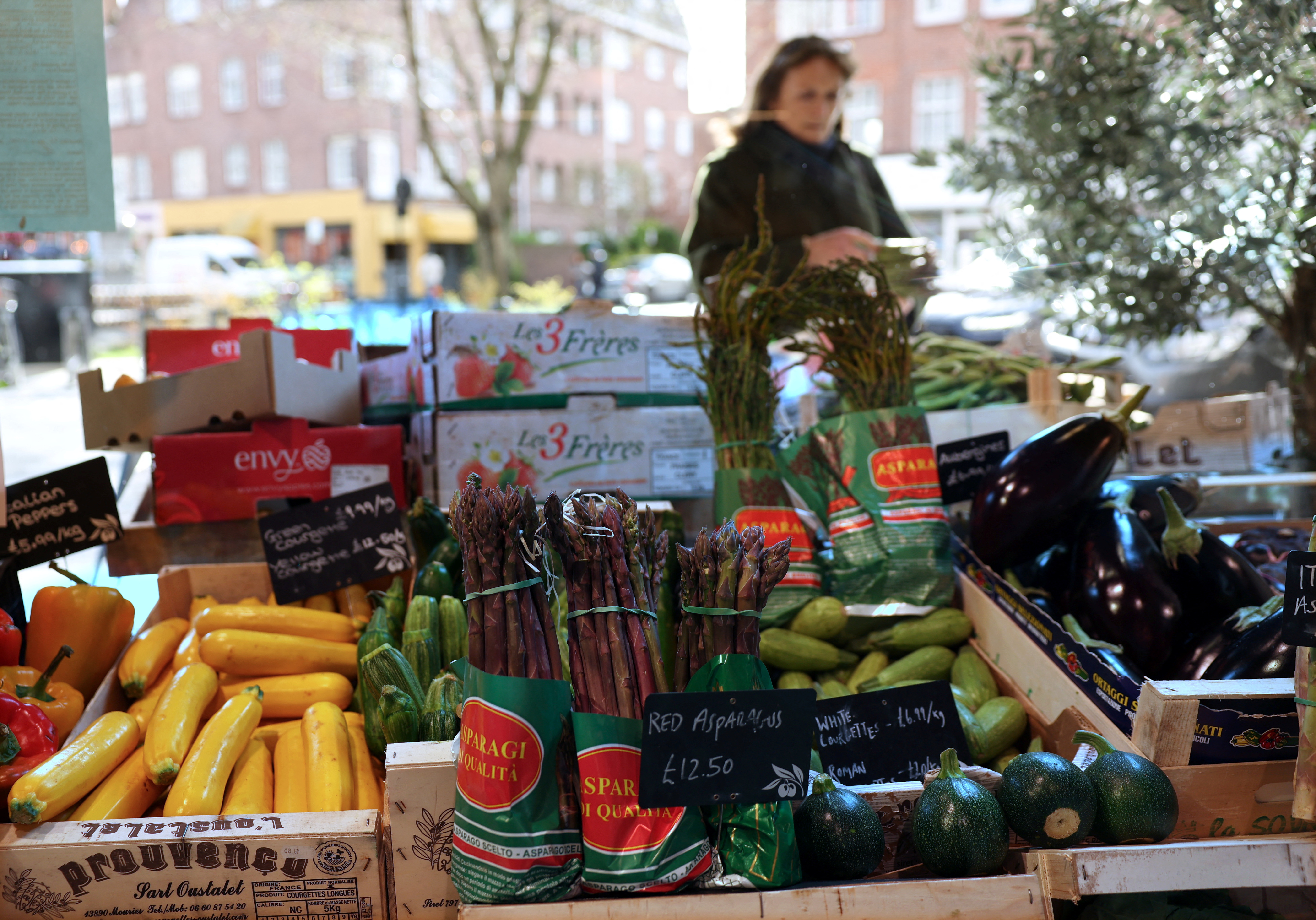 A customer shops for vegetables at gourmet grocery store Andreas, in London, Britain, March 28, 2024