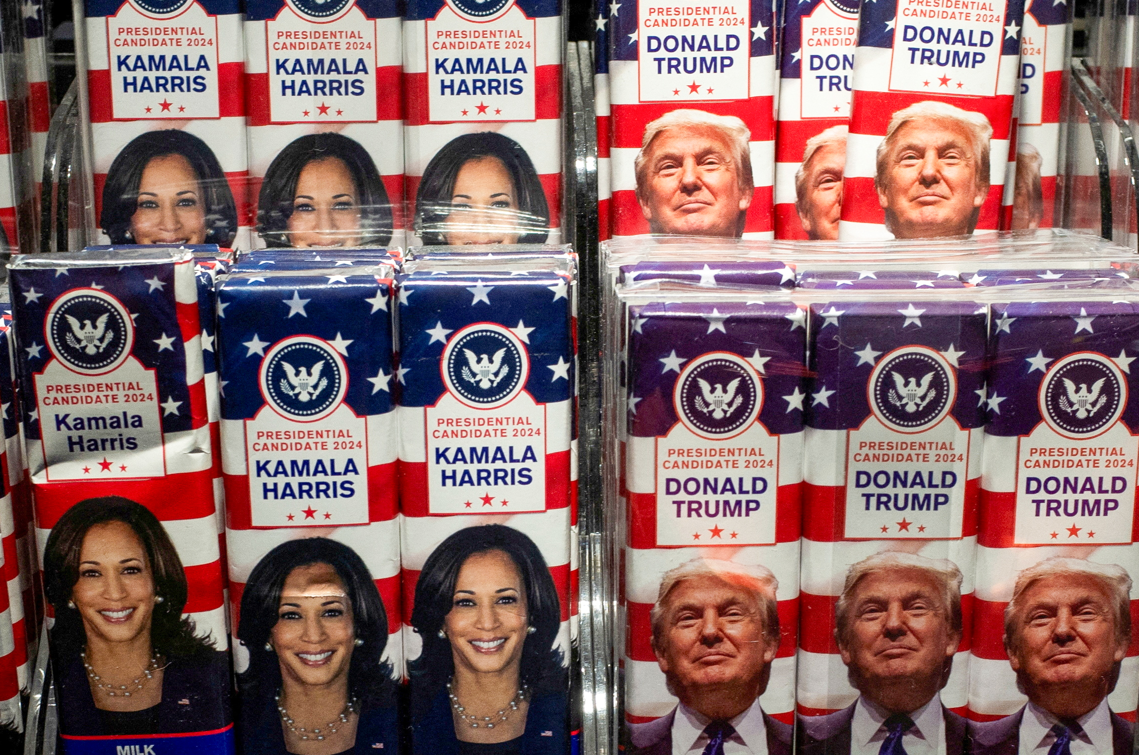 Chocolate bars with Donald Trump and Kamala Harris