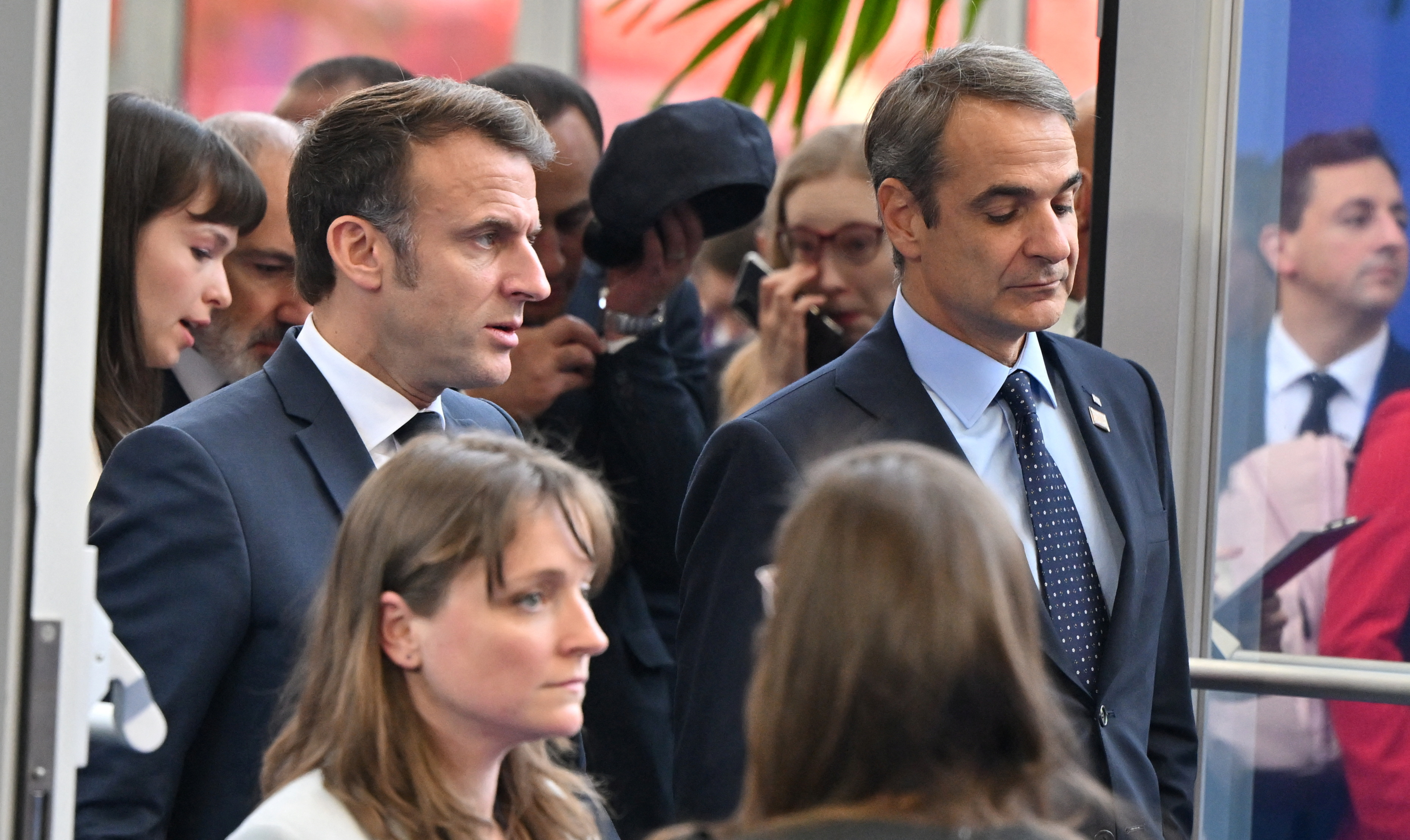 France's President Emmanuel Macron and Greece's Prime Minister Kyriakos Mitsotakis