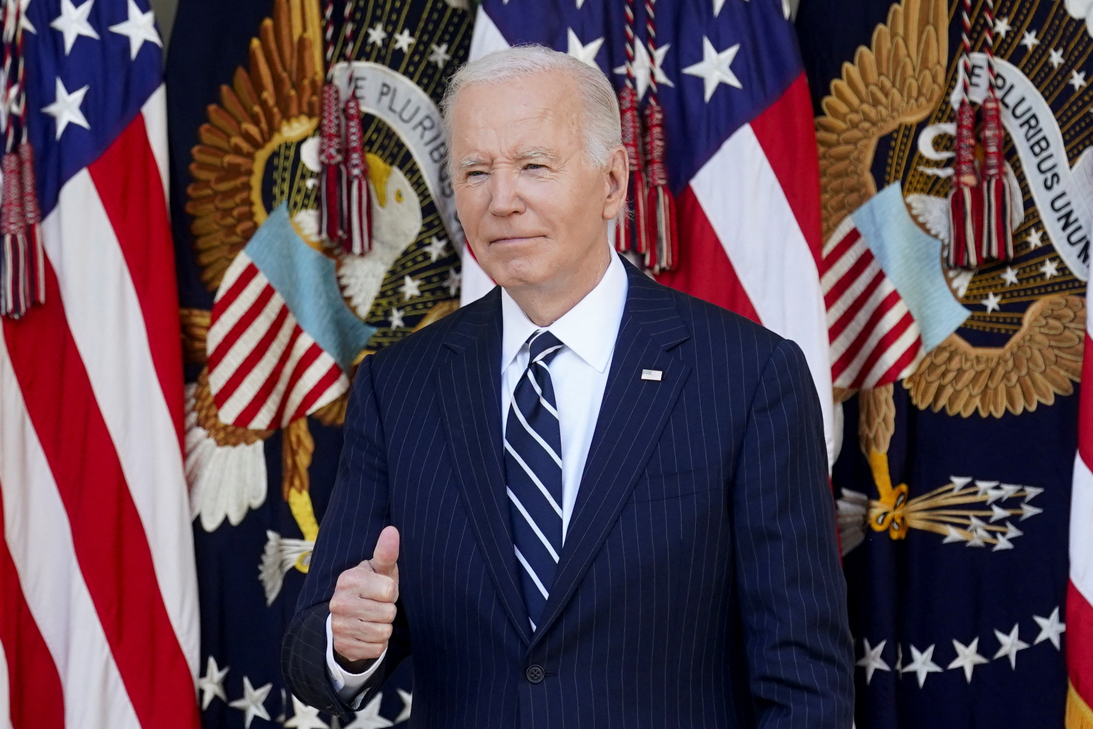 President Joe Biden speaks in the Rose Garden of the White House in Washington
