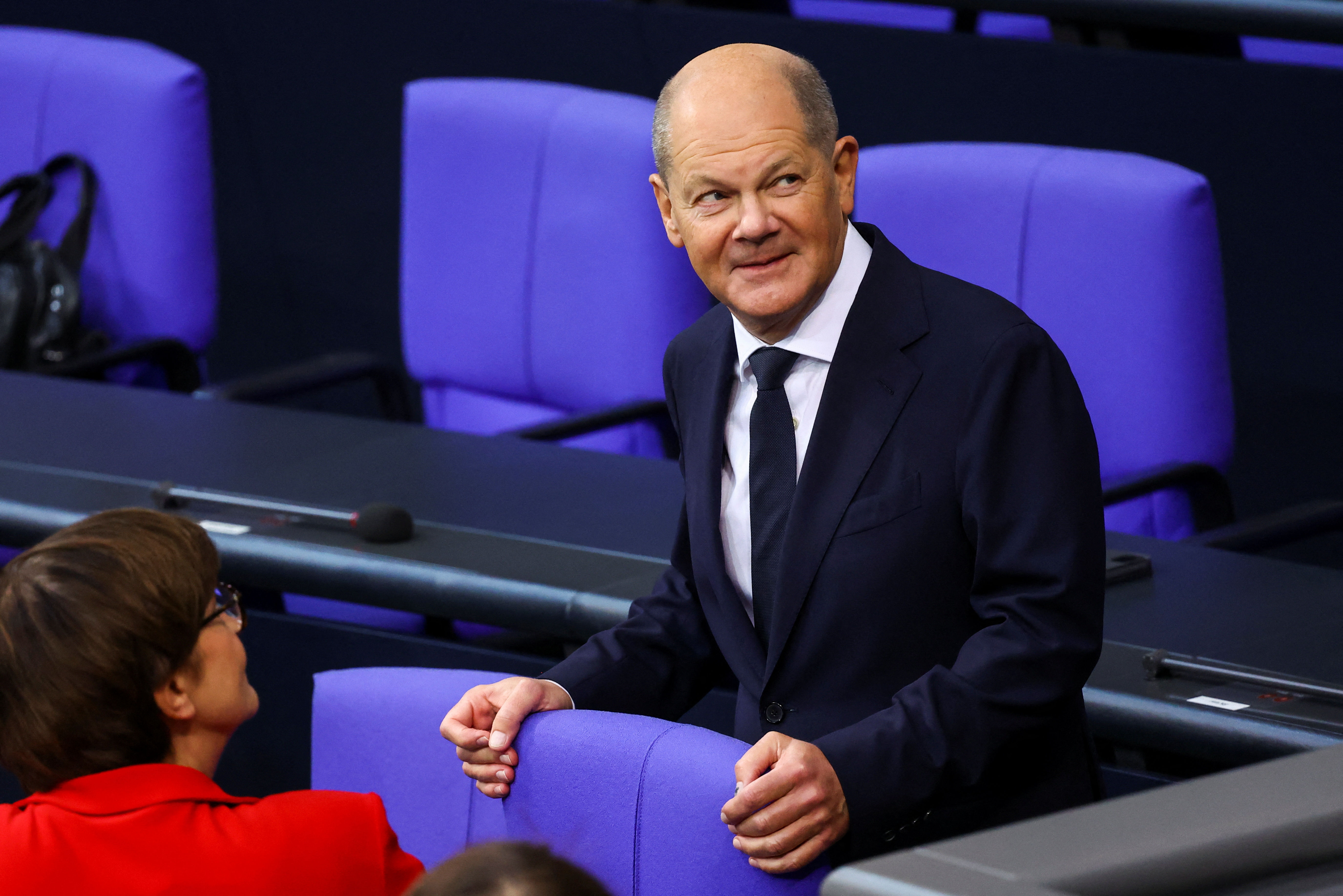 German Chancellor Olaf Scholz looks on, at the lower house of parliament, the Bundestag, in Berlin, Germany November 13, 2024. REUTERS/Lisi Niesner