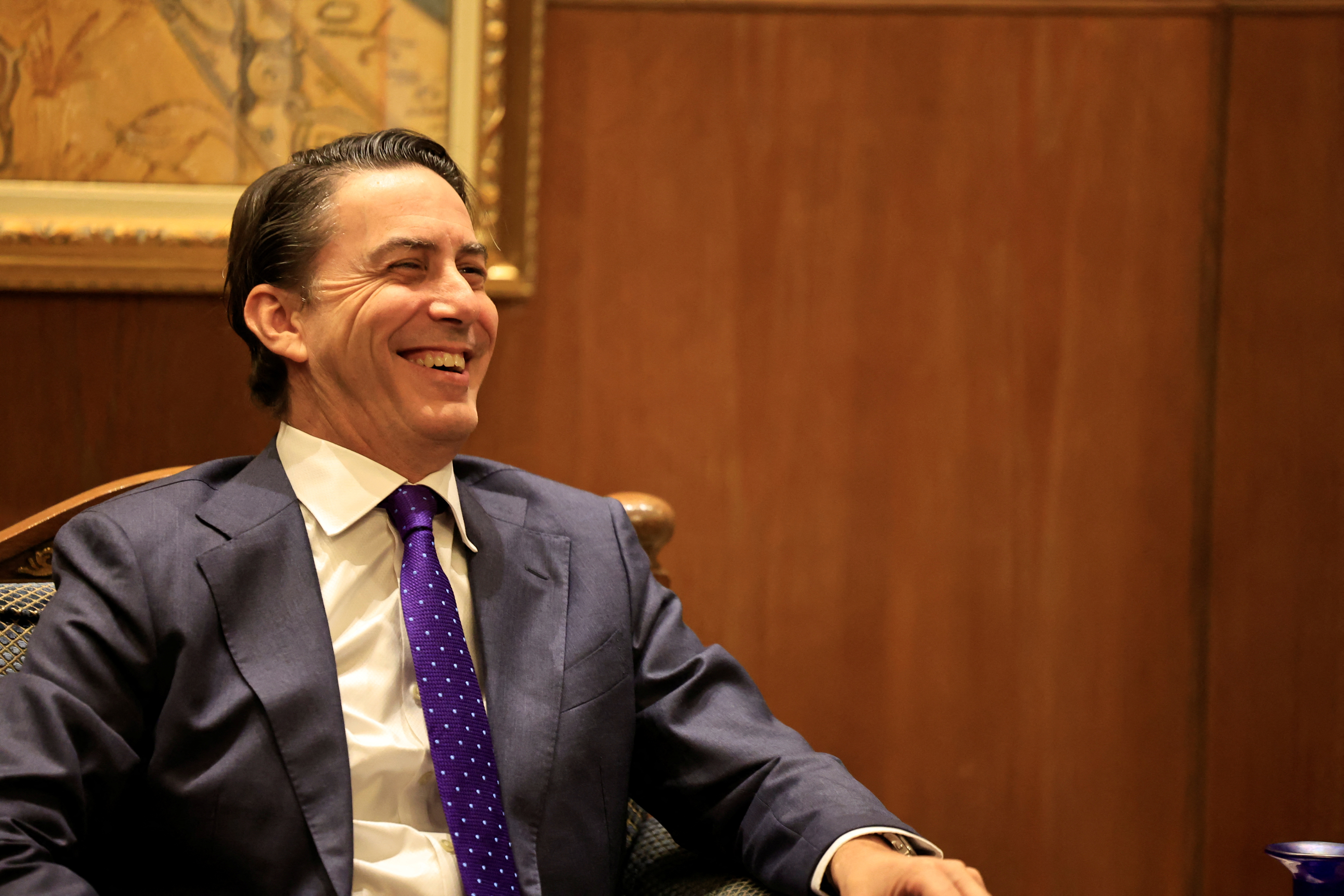 U.S. special envoy Amos Hochstein reacts during a meeting with Lebanese Parliament Speaker Nabih Berri, in Beirut, Lebanon November 19, 2024. REUTERS/Thaier Al-Sudani