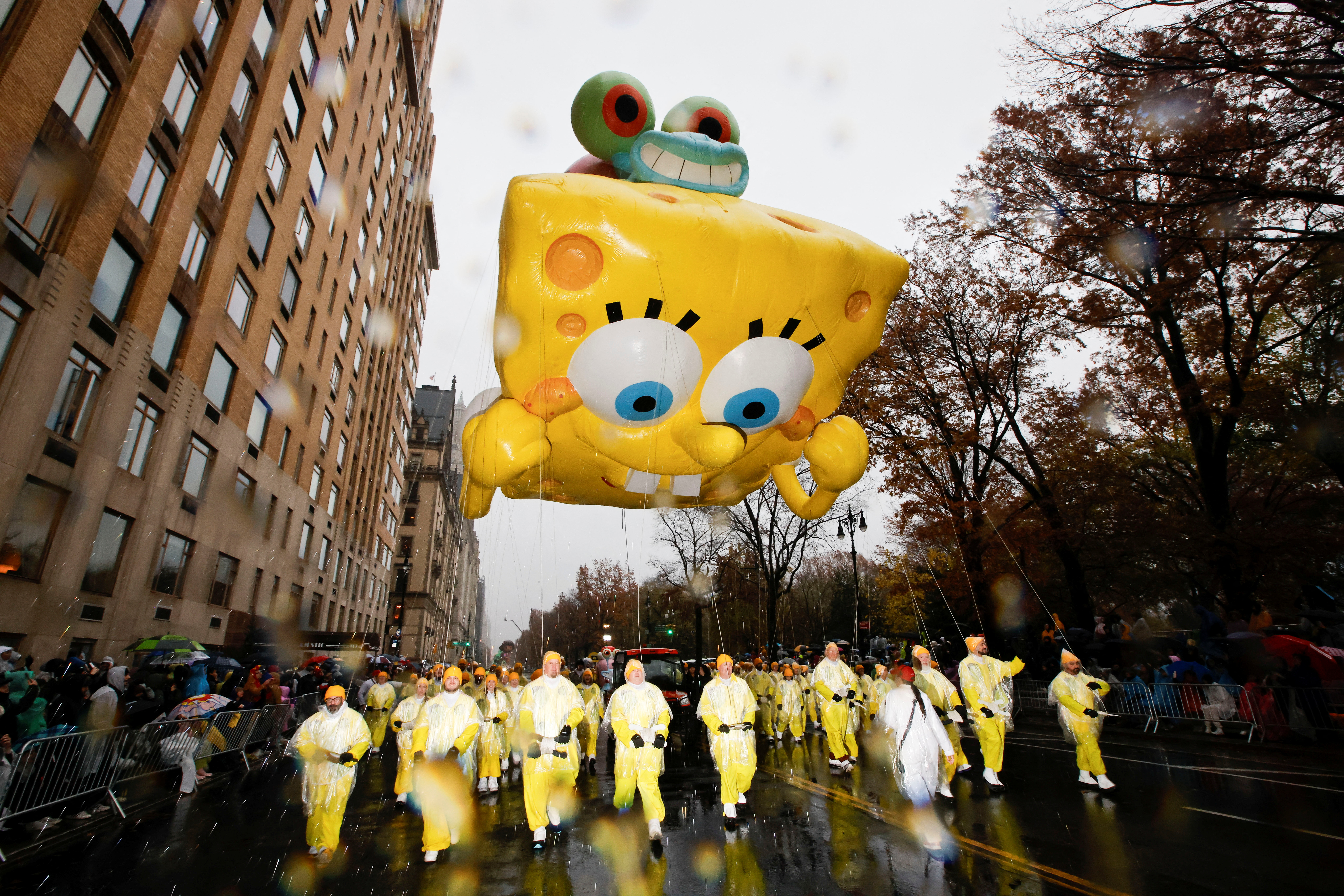 A Spongebob SquarePants balloon in the Macy's Thanksgiving parade
