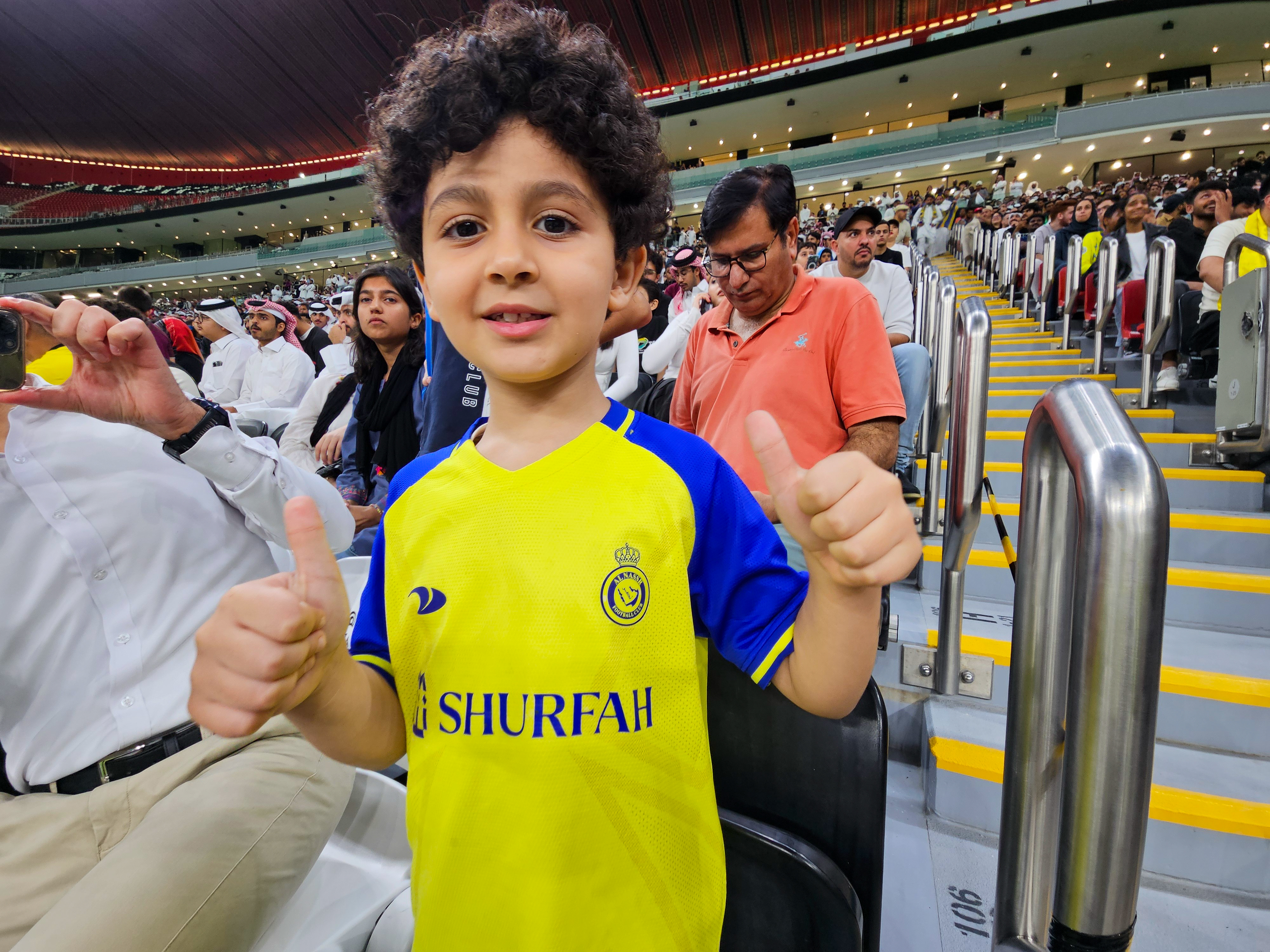 Football fan Shahem Al Salem at the AFC Champions League Elite Group B match between Al Gharafa SC of Qatar and Al Nassr FC at the Al Bayt Stadium in Al Khor, Qatar [Hafsa Adil/Al Jazeera]