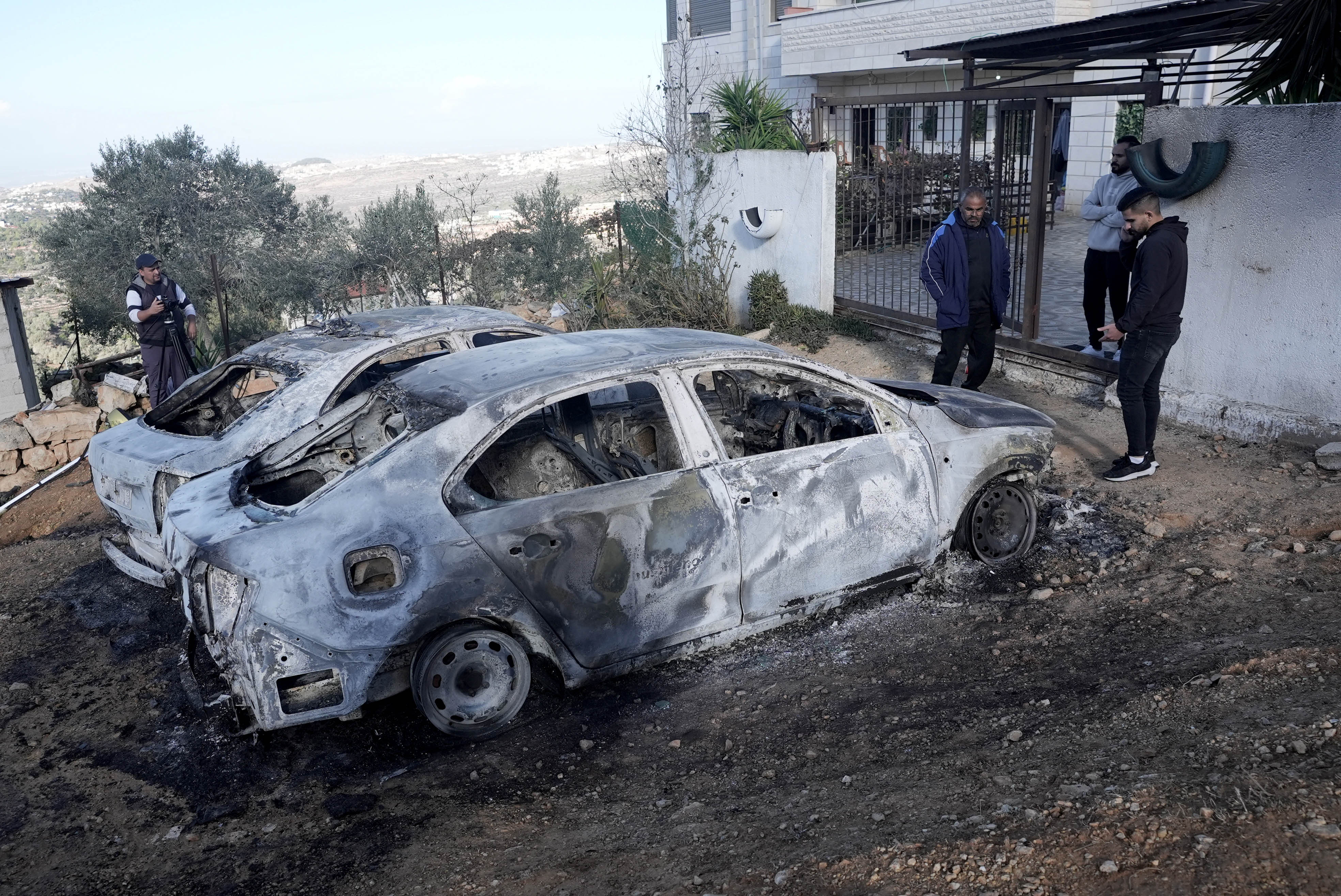 Aftermath of Israeli settlers attack in Al-Mazraa Al-Qibleyeh near Ramallah