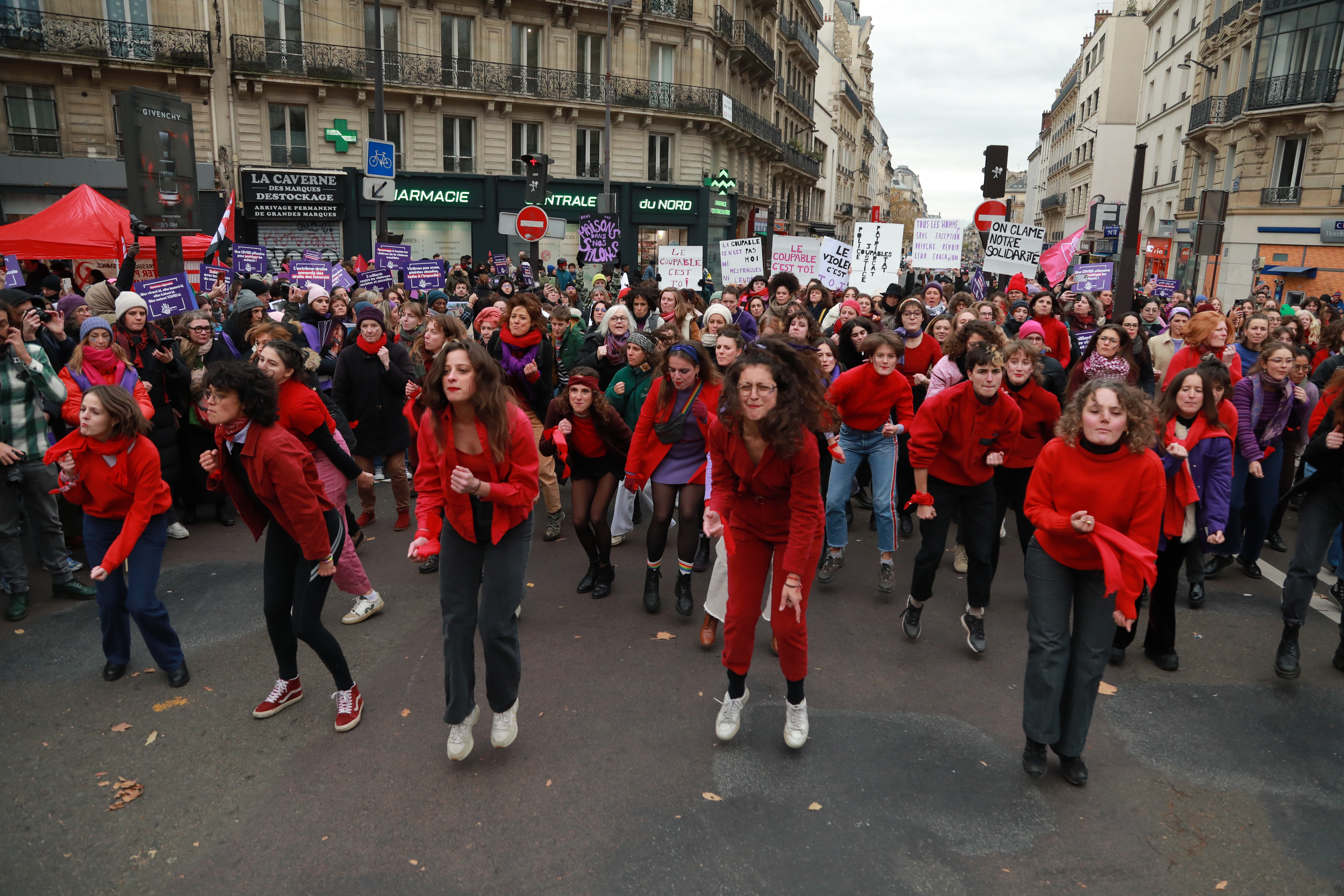 Demonstrators march against violence against women two days ahead of the International Day for the Elimination of Violence Against Women in Paris, France on November 23, 2024. [Mustafa Yalçın / Anadolu Agency]