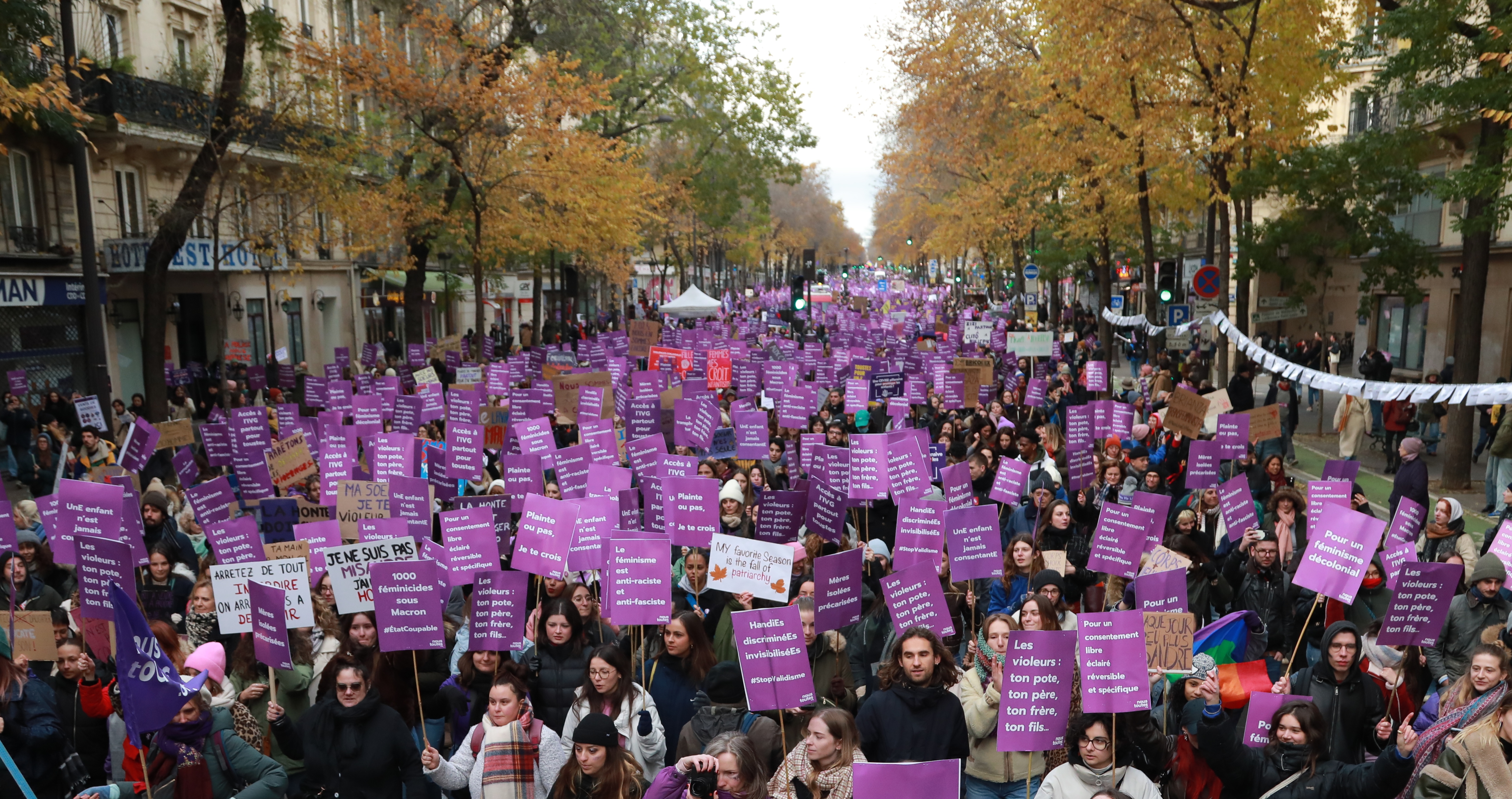 Demonstrators march against violence against women