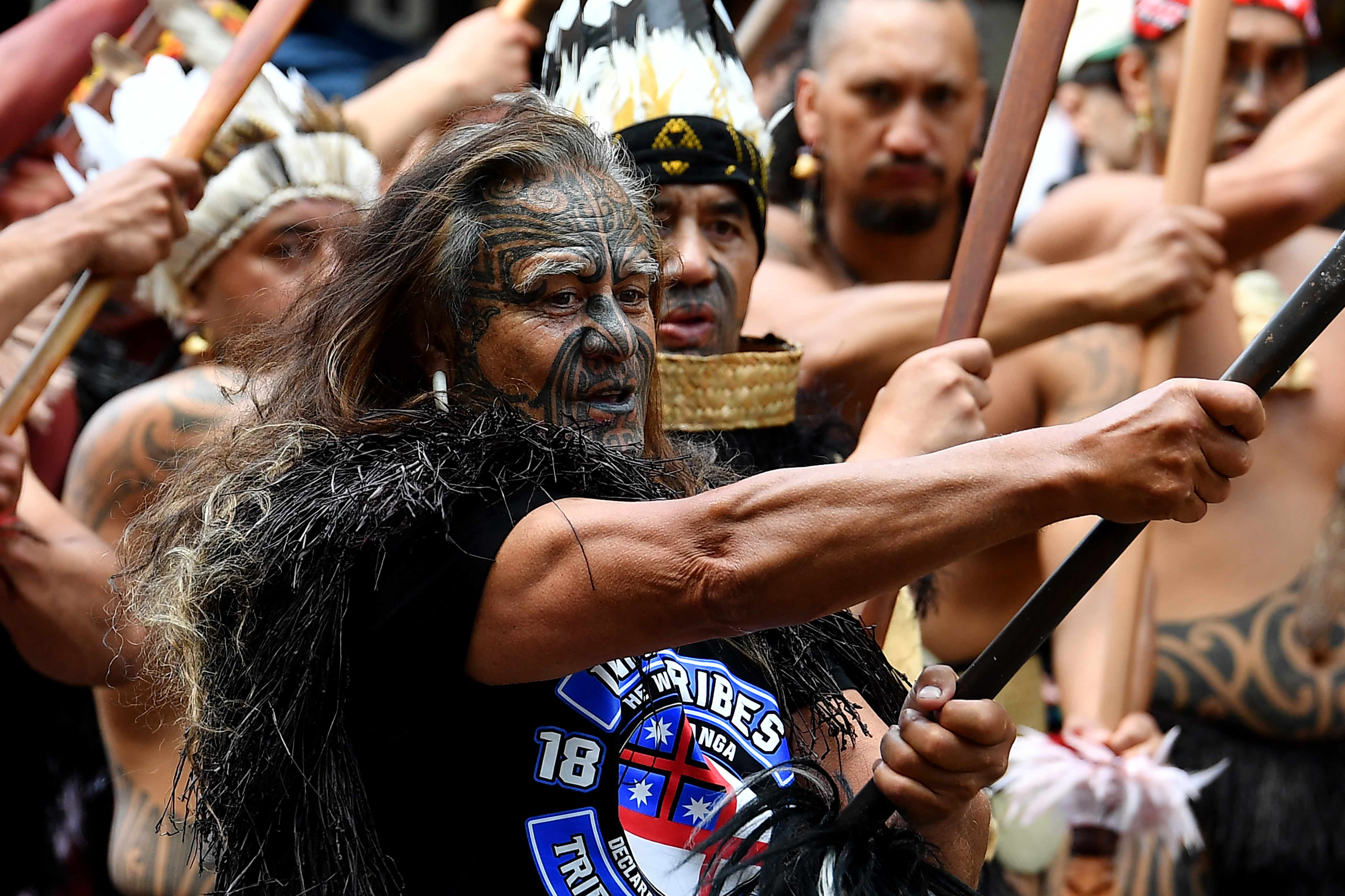 Members of the Maori community march through the streets in a protest rally to criticise the government for its policies affecting the Indigenous M?ori population in Wellington on November 19, 2024.