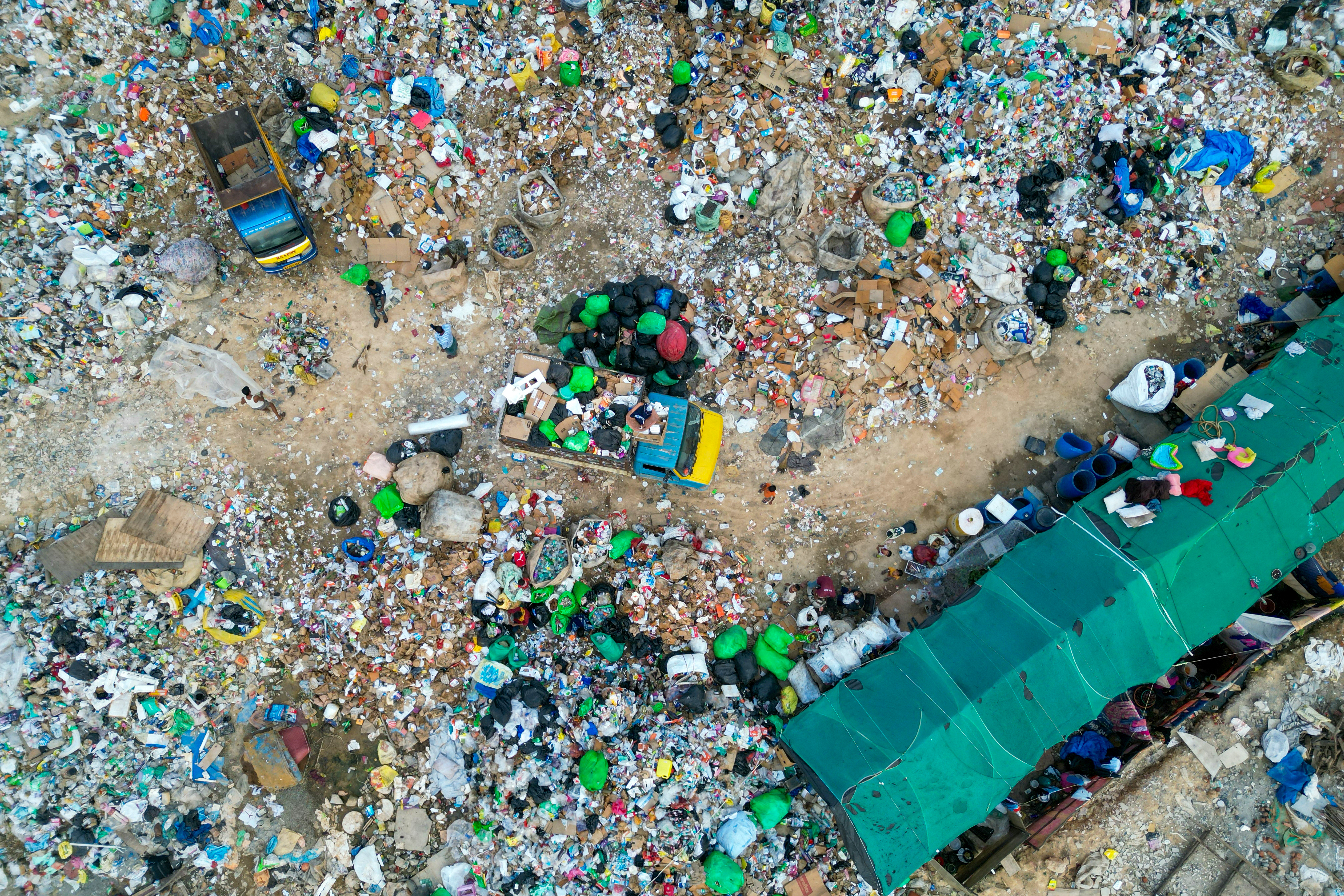 an aerial view of colourful plastic