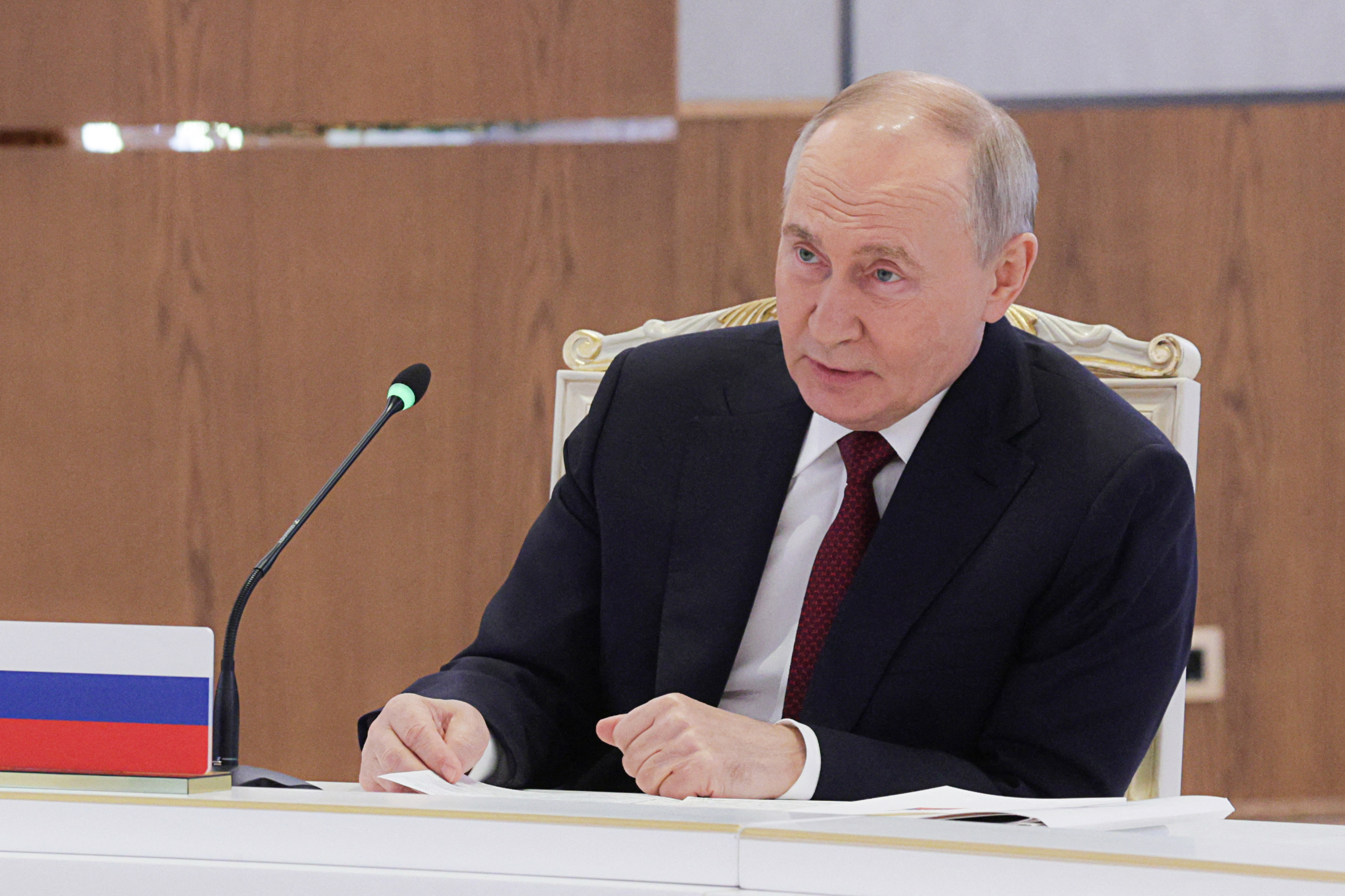 Russian President Vladimir Putin attends a meeting of the Collective Security Treaty Organization (CSTO) in Astana