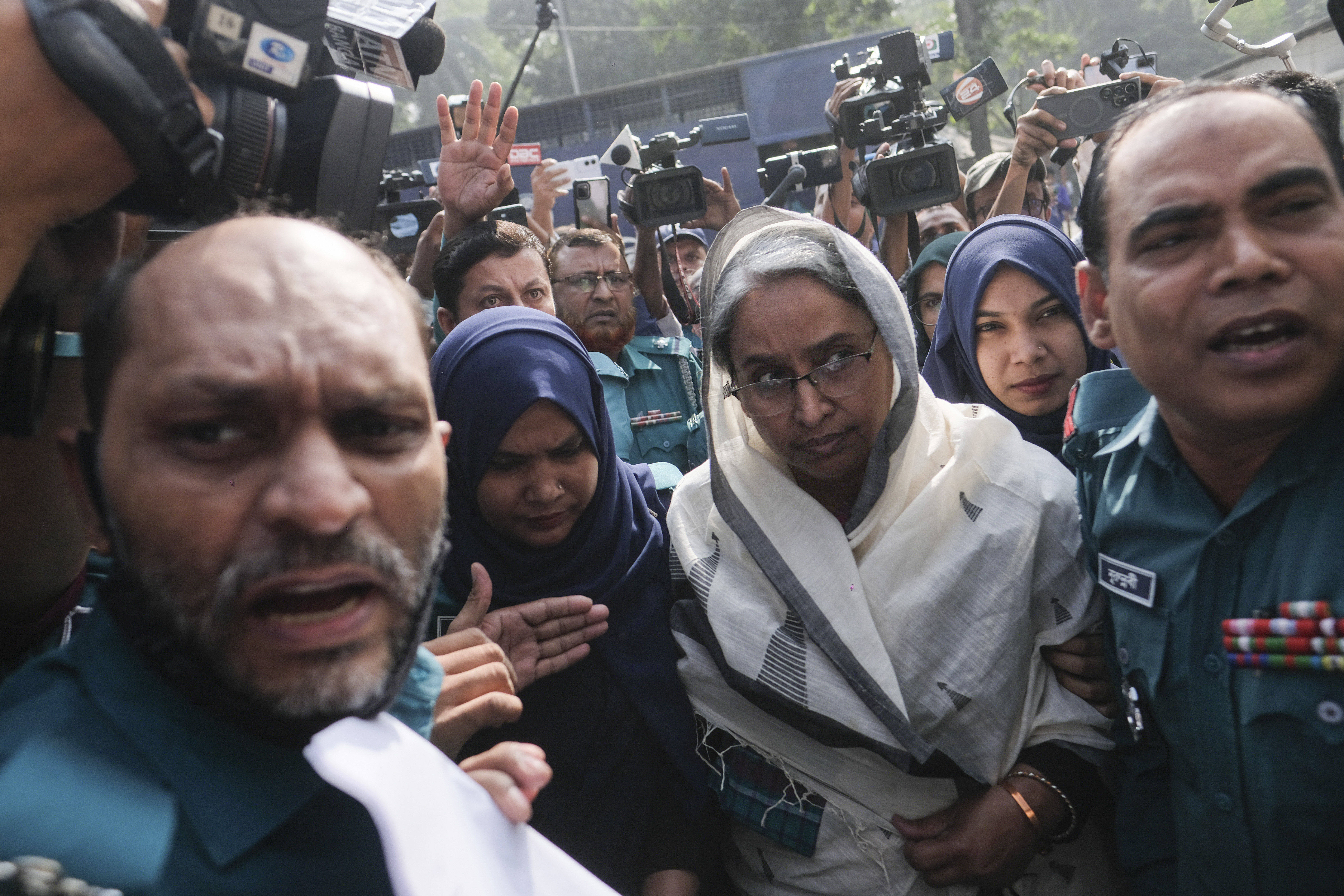 Bangladesh's former social welfare minister Dipu Moni is taken to the International Crimes Tribunal in Dhaka, Bangladesh, Monday, Nov.18, 2024. (AP Photo/Mahmud Hossain Opu)