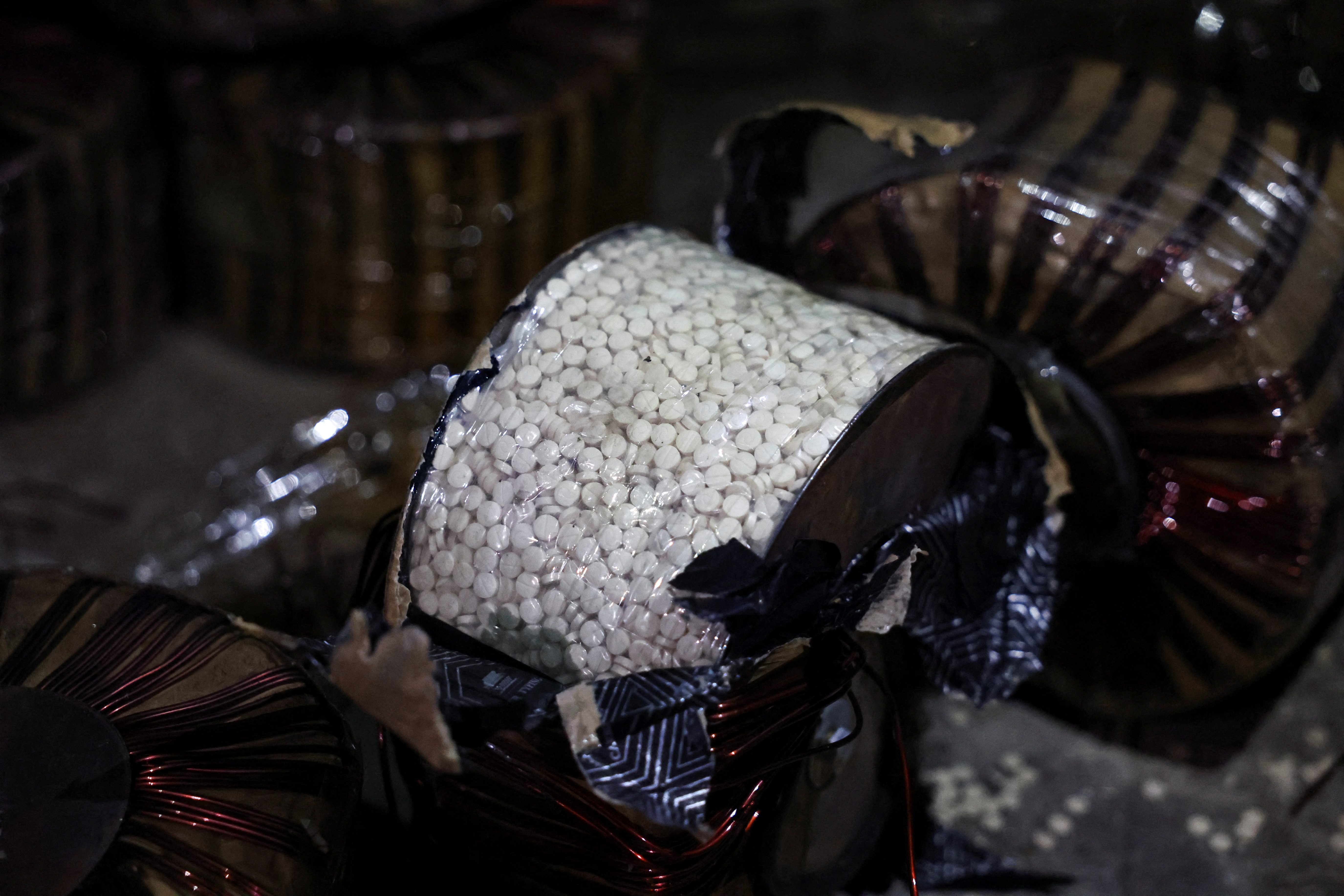 A container of Captagon pills found on the outskirts of Damascus