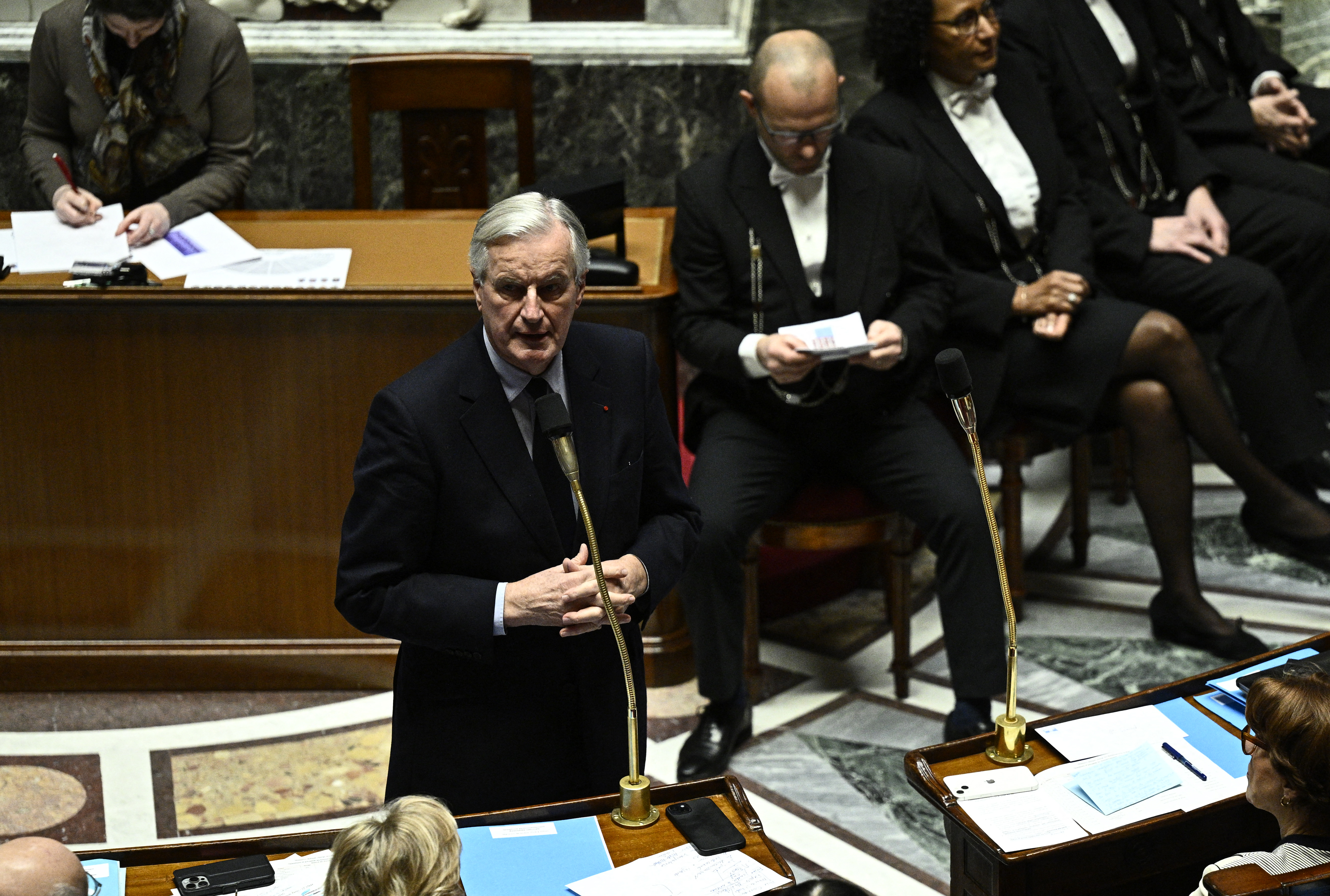 France's Prime Minister Michel Barnier speaks during a session of questions to the government at The National Assembly in Paris