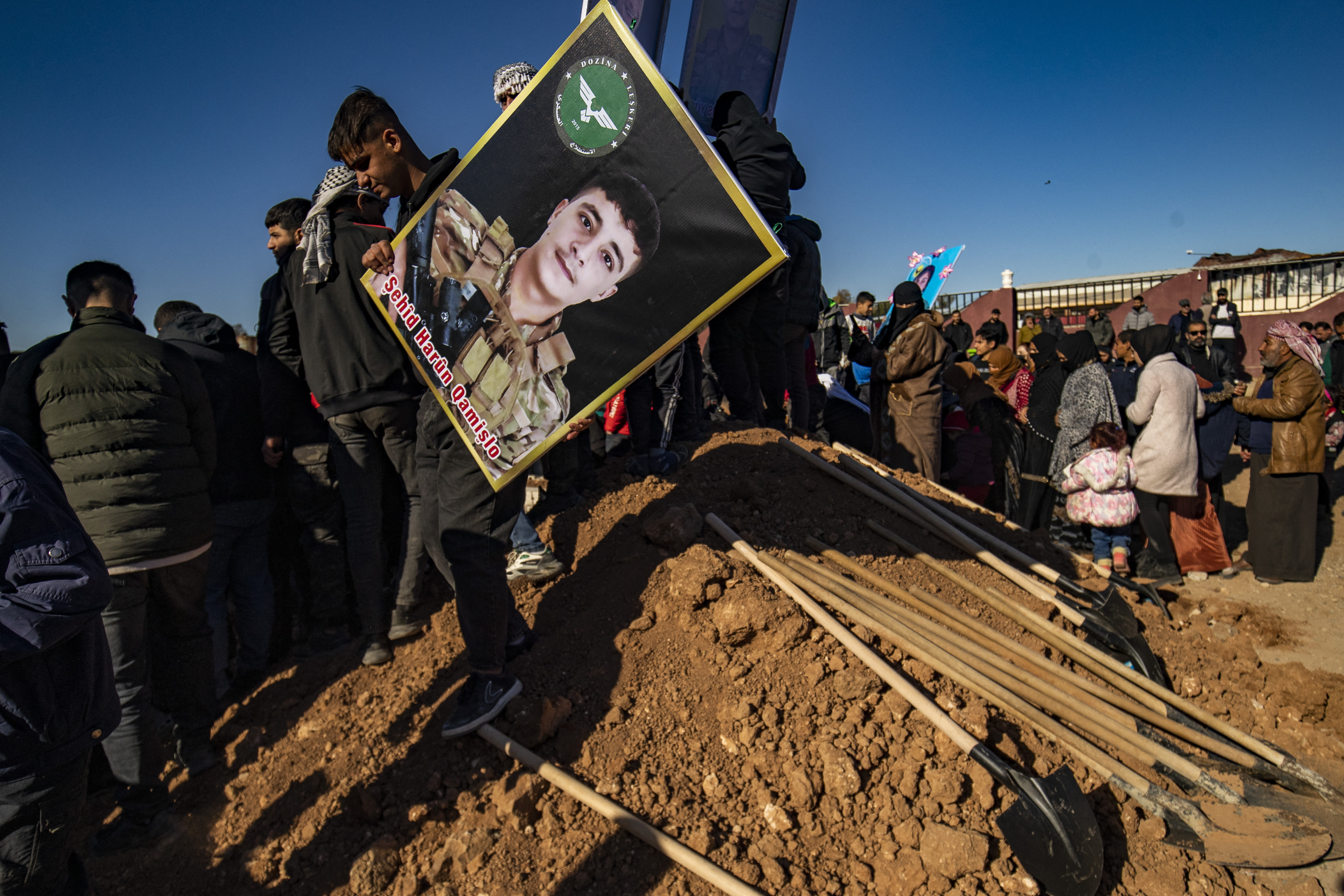 A portrait of a slain fighters with the Kurdish-led Syrian Democratic Forces (SDF)
