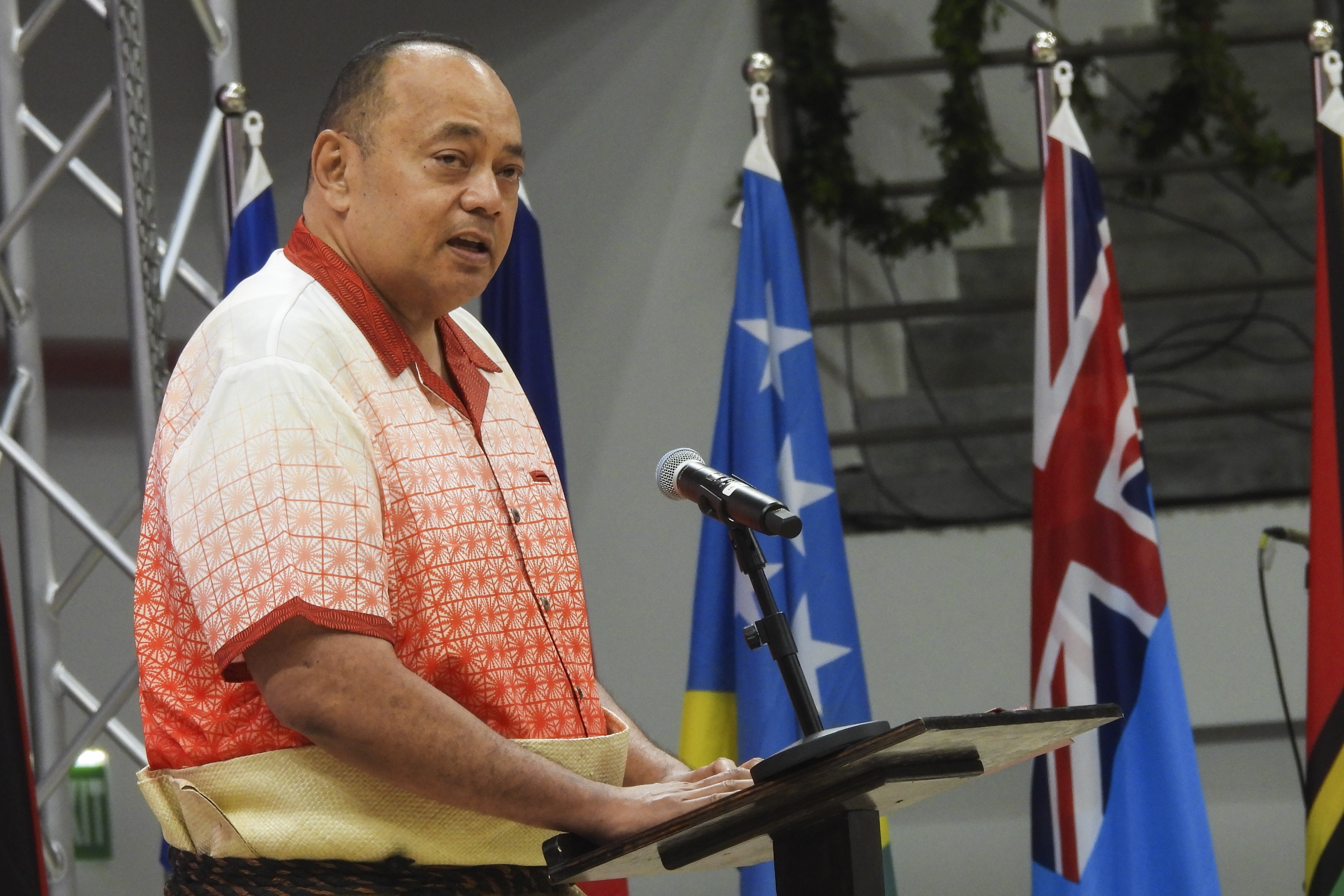 Tongan Prime Minister Hu'akavameiliku Siaosi Sovaleni speaks at the Pacific Islands Forum Leaders' Meeting in Nuku'alofa, Tonga on Aug. 26 2024. [File/AP Photo/Charlotte Graham-McLay]