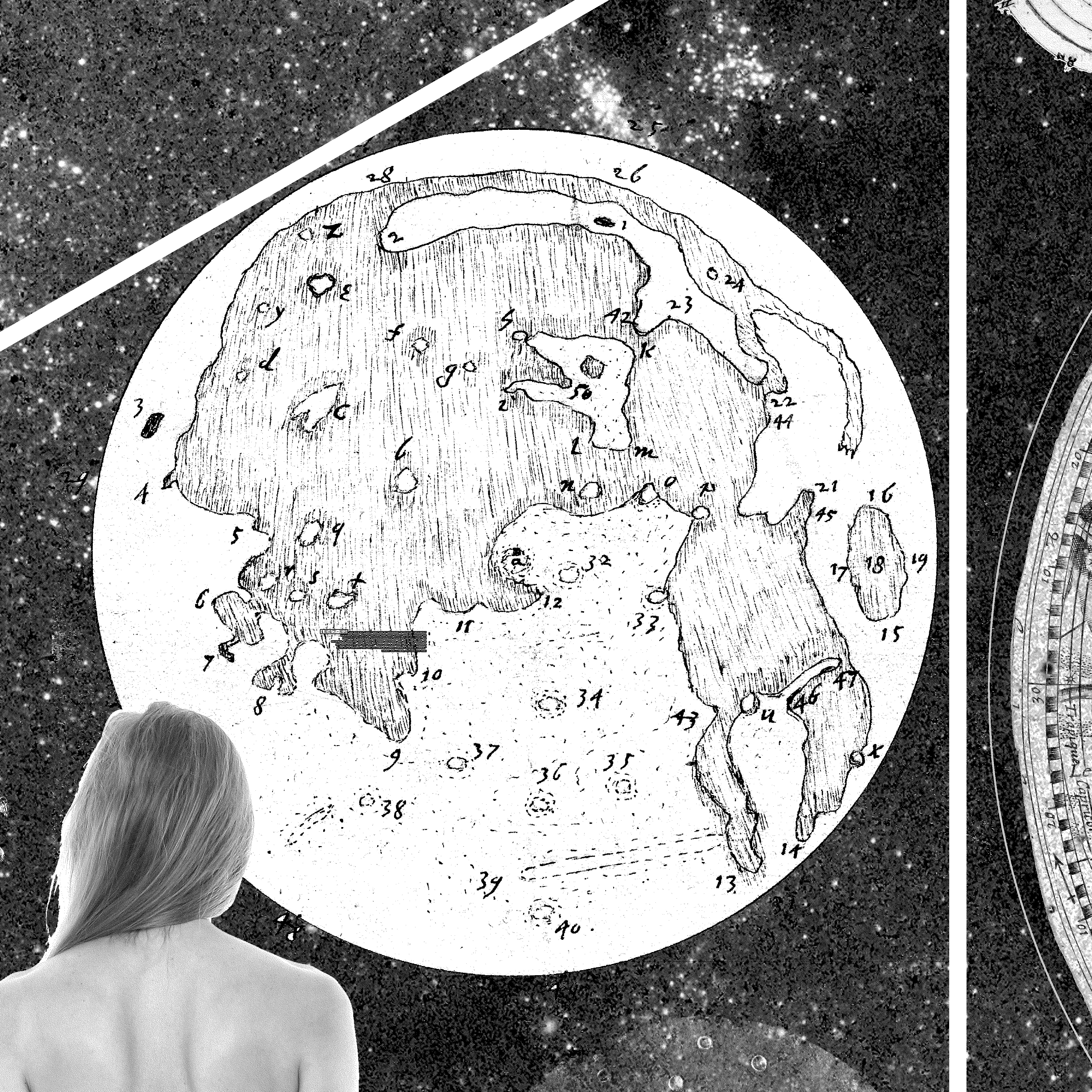 An even closer image of the Space disc shows a detailed depiction of the moon made using a telescope by British astronomer Thomas Harriot, who was the first to use the new instrument to attempt to map the moon on July 26, 1609 [Courtesy of Sanctuary On The Moon]