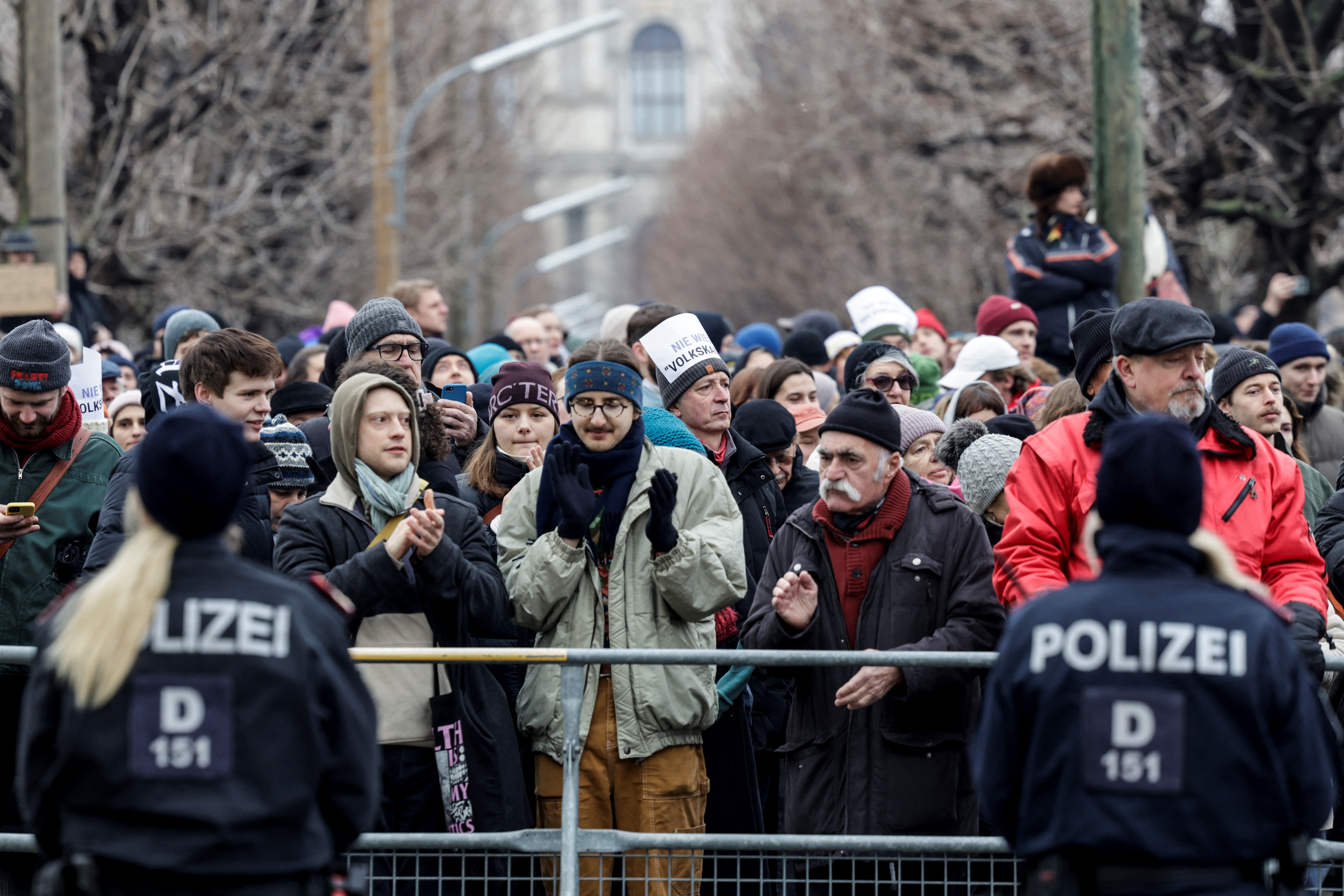 Protesters demonstrate against far-right Freedom Party outside the presidential office in Vienna, Austria