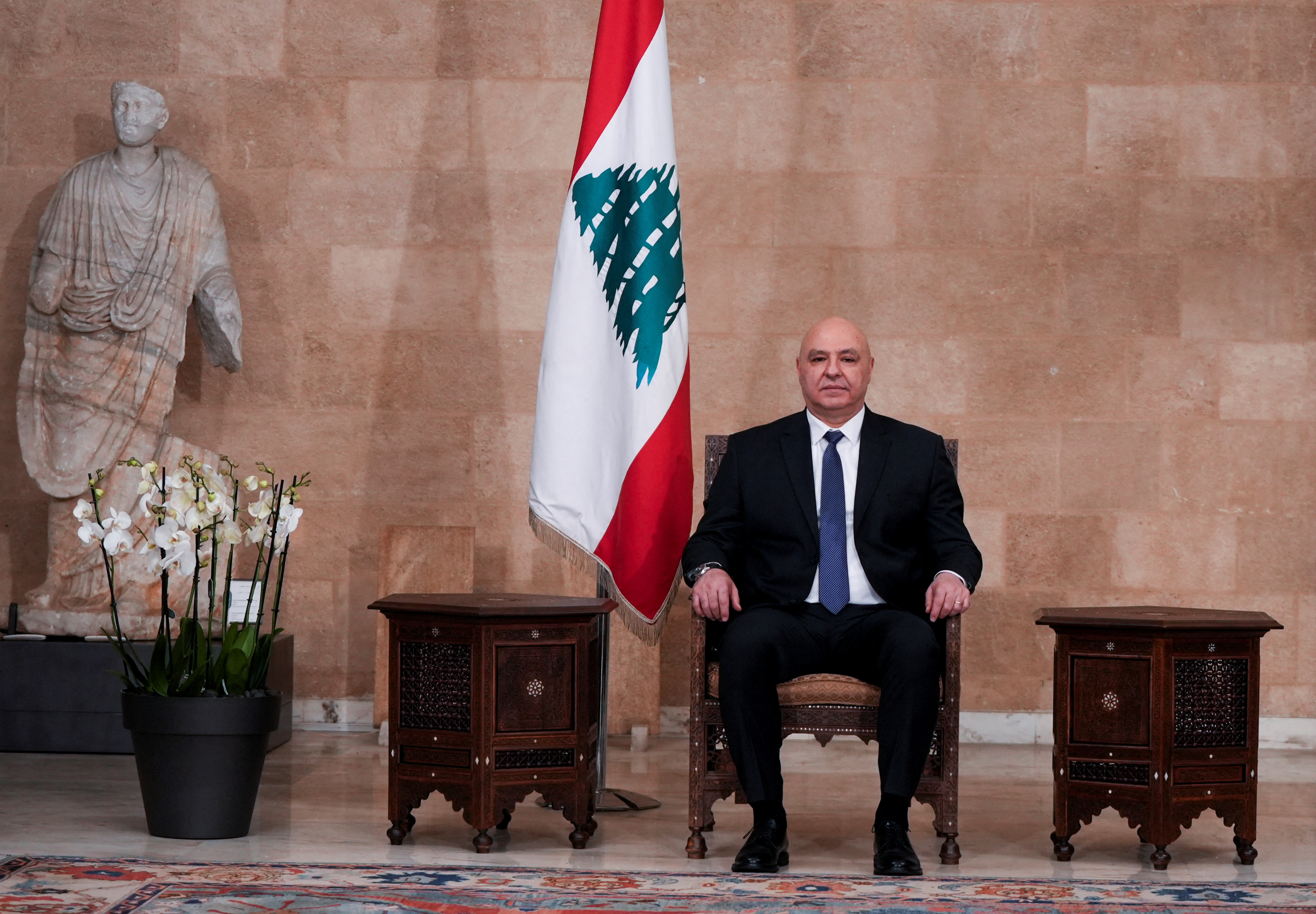 Lebanon's President Joseph Aoun sits at the presidential palace.